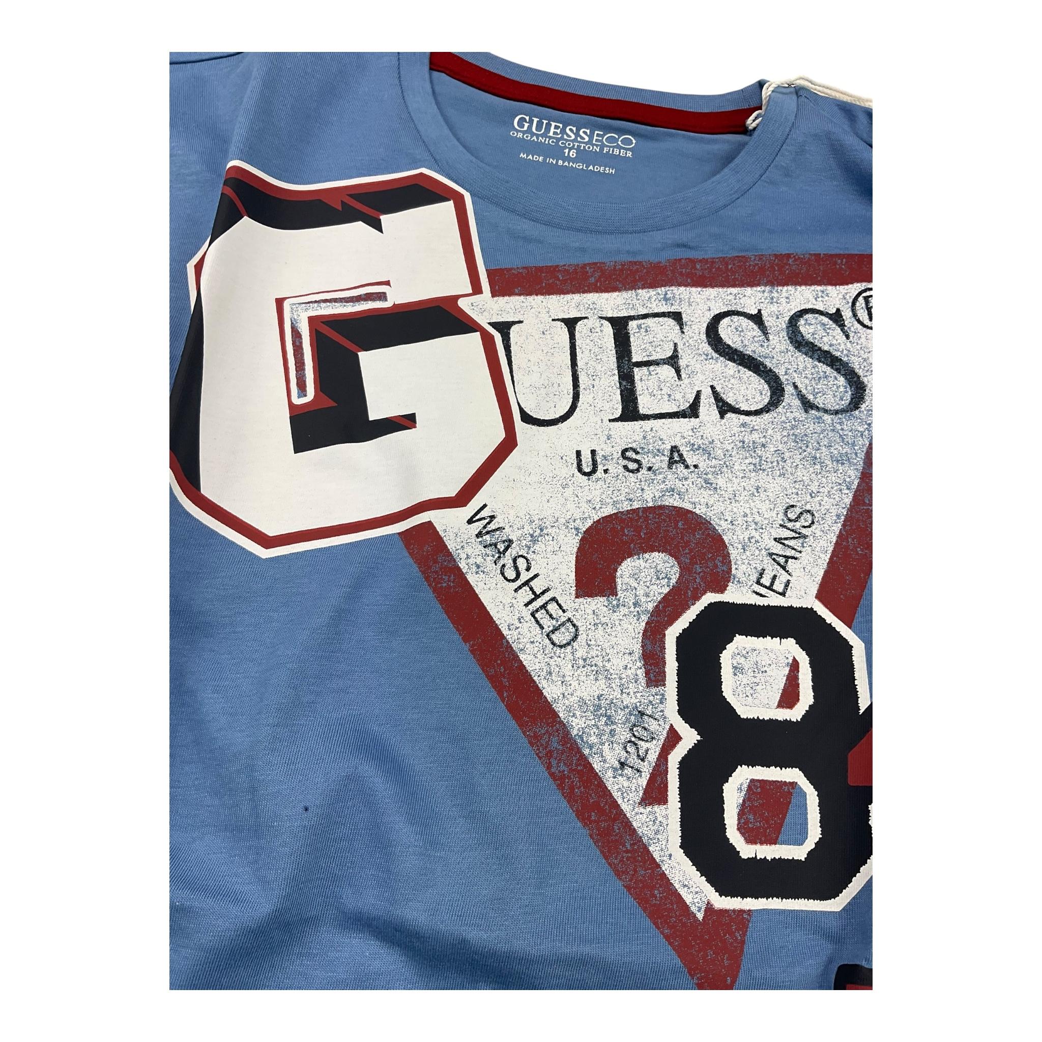 GUESS shirt girocollo tinta unita con stampa Azzurro per Bambino L3YI37K8HM4 AZZURRO GUESS 
