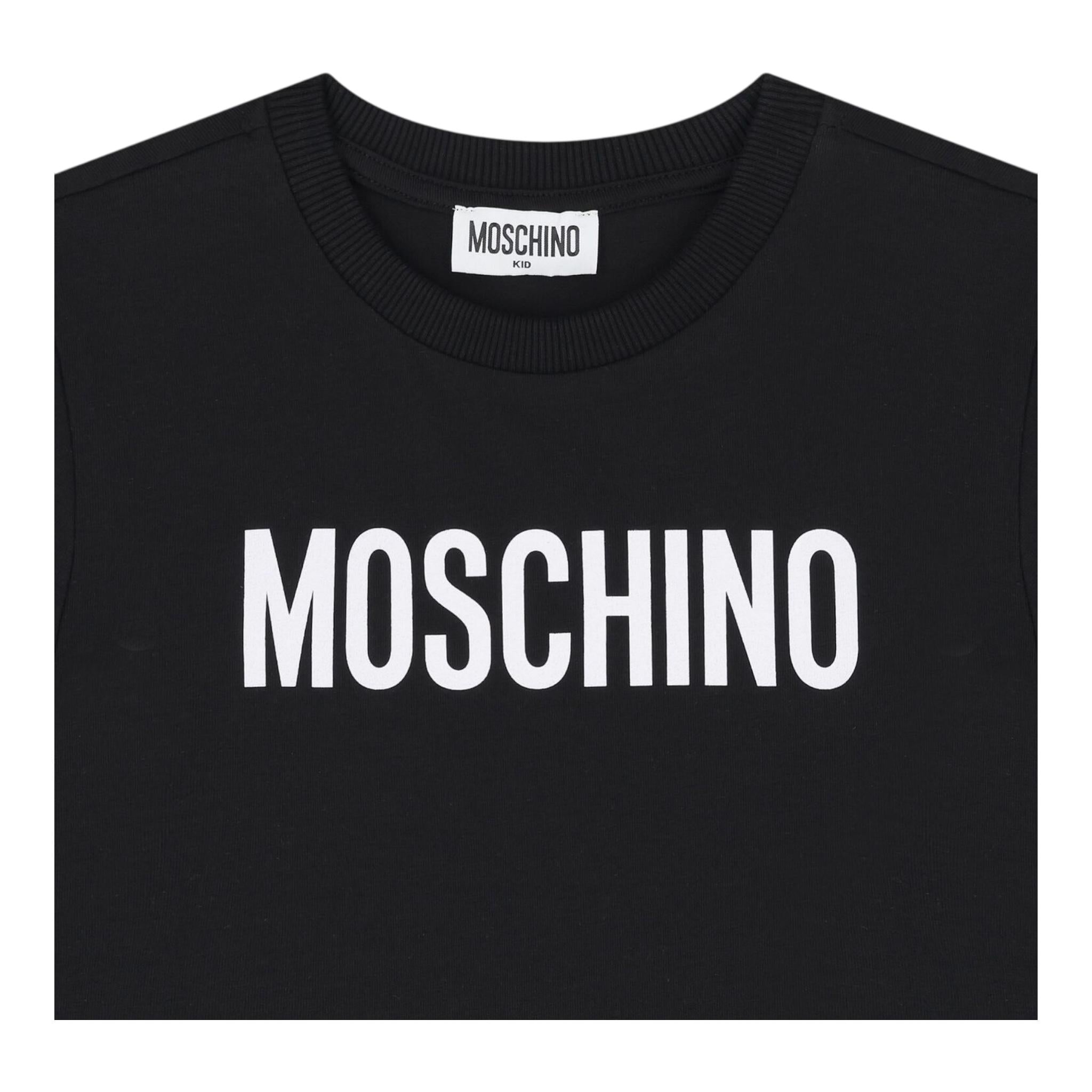Moschino T-Shirt Girocollo Tinta Unita con Stampa per Bambino HUM05C NERO MOSCHINO 