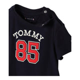 Tommy Hilfiger T-Shirt Tinta Unita Girocollo con Stampa Blu per Neonato