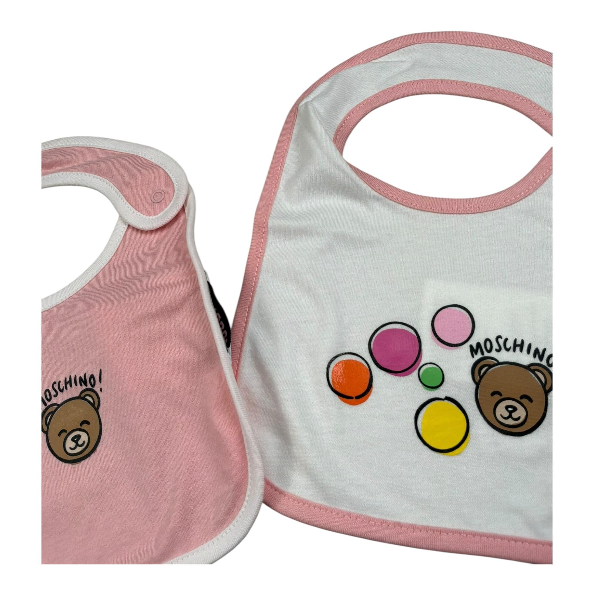 Moschino Set 2 Bavette Bicolore per Neonata MMY062 ROSA/BIANCO MOSCHINO 