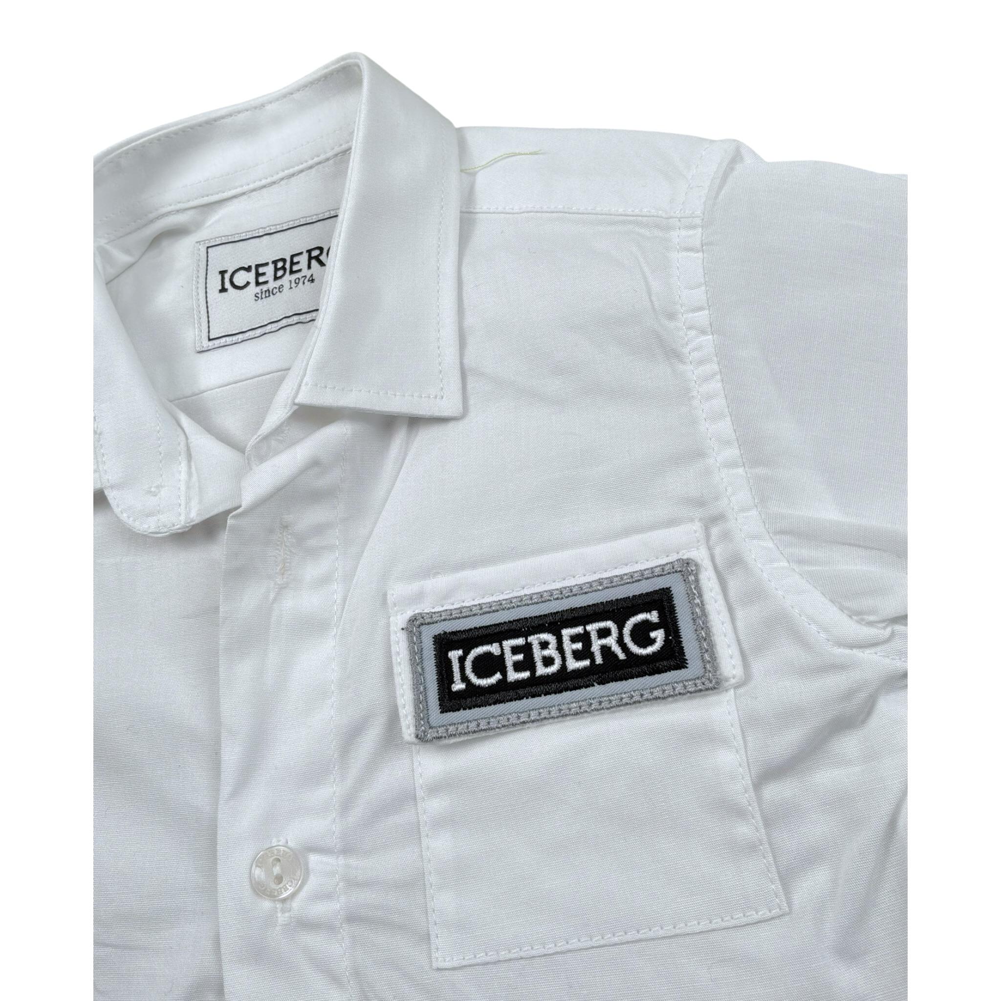Iceberg Camicia Mezza Manica Tinta Unita con Logo per Neonato CMICE5111BXX BIANCO ICEBERG 