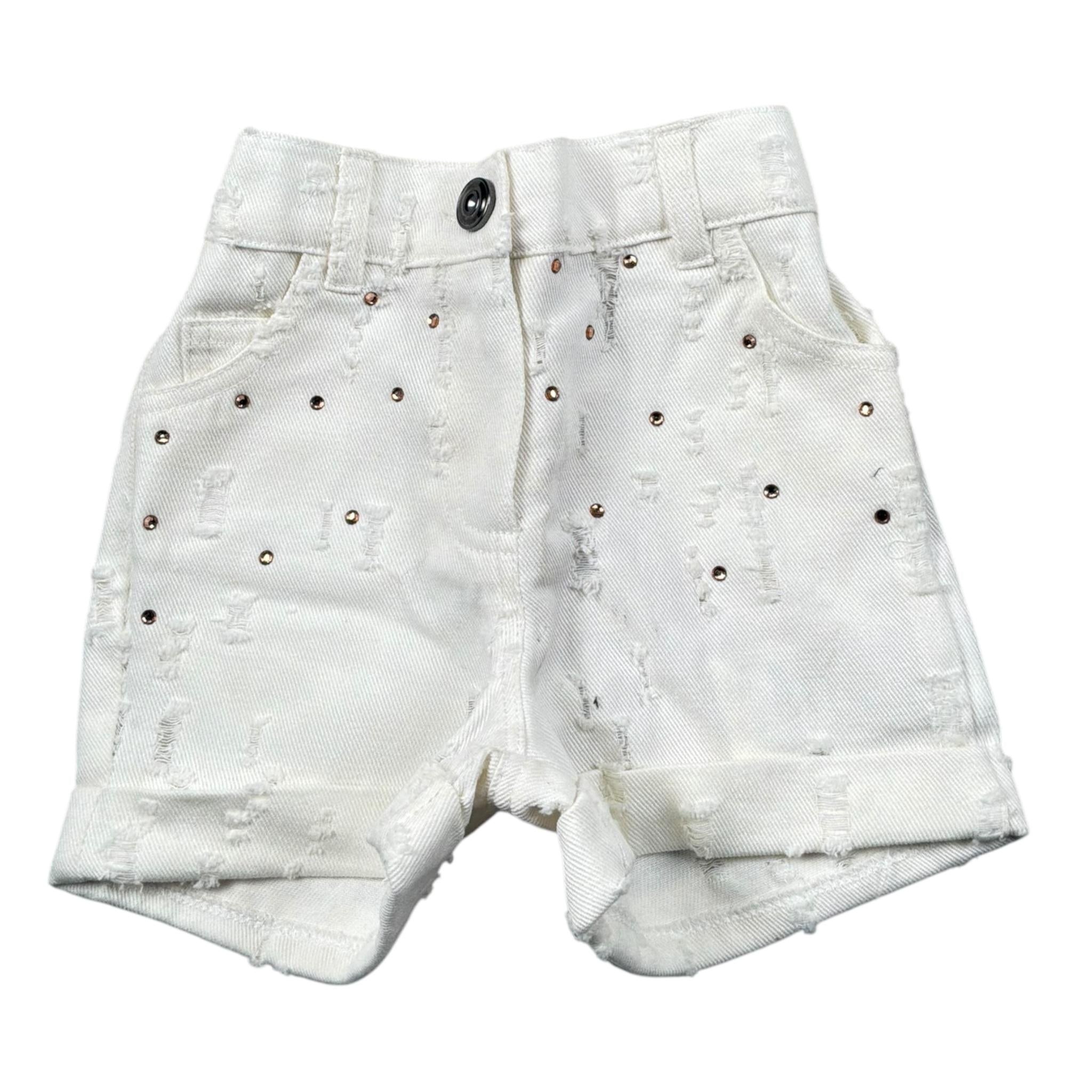 Miss Grant Short In Denim tinta unita con Elastico In Vita Bianco per Neonata MG1257X BIANCO MISS GRANT 