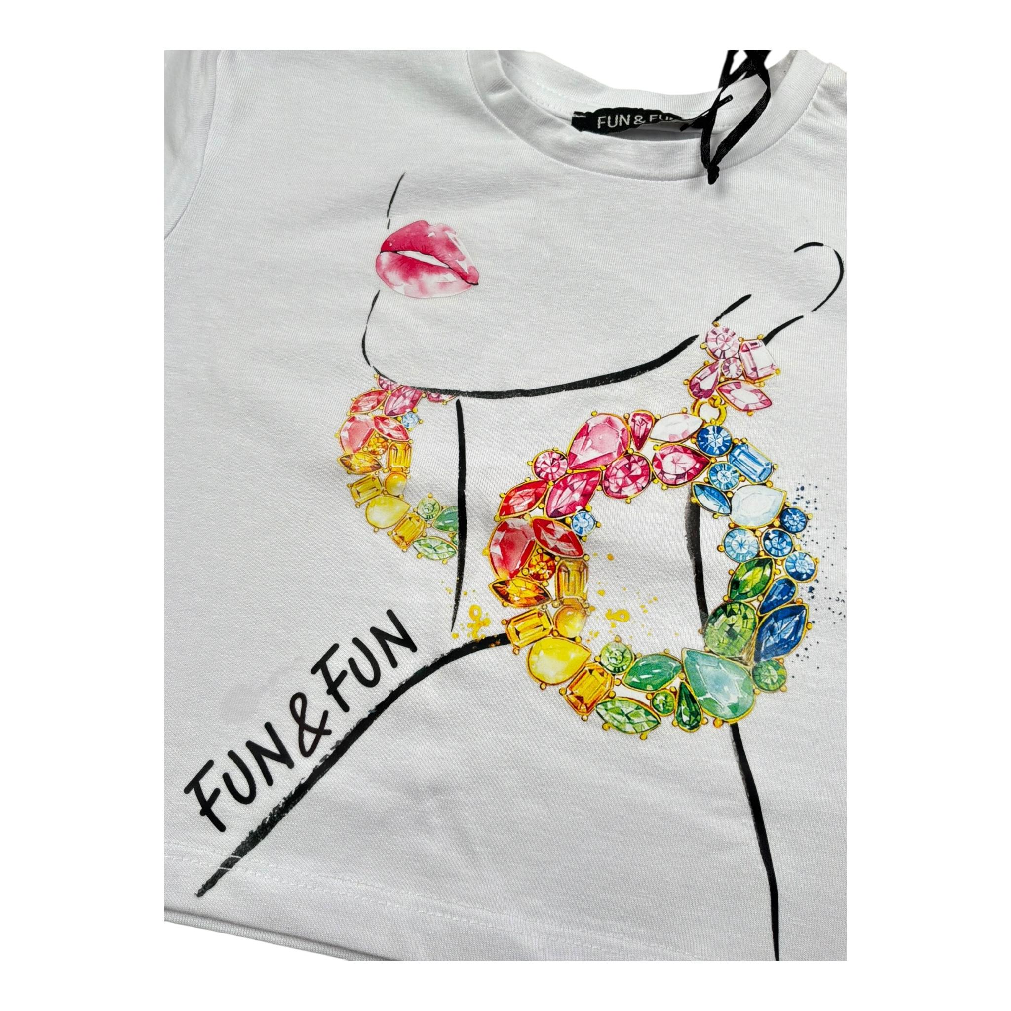 Fun & Fun T-Shirt Girocollo Tinta Unita con Stampa per Bambina FNBTS16855 BIANCO FUN & FUN 