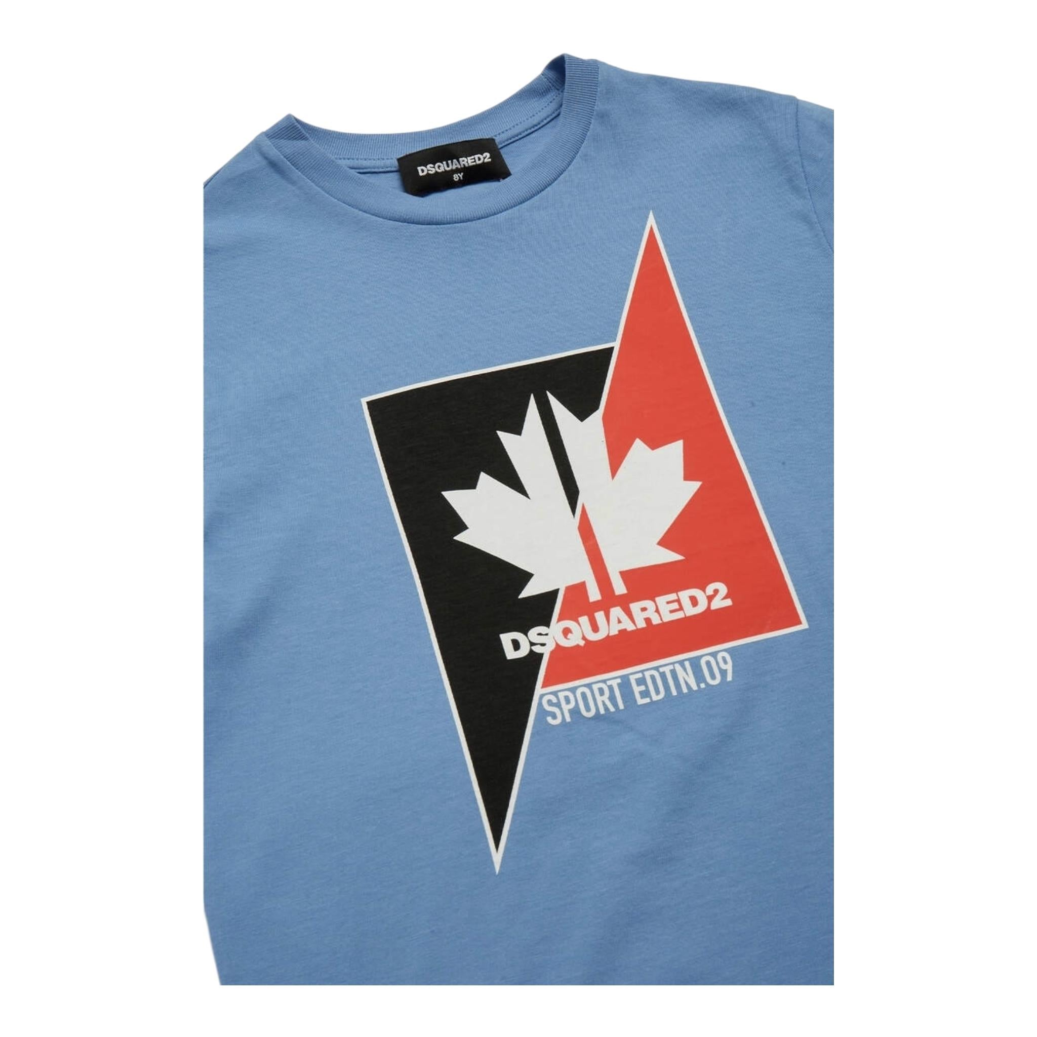 Dsquared2 T-Shirt Girocollo Tinta Unita con Stampa per Bambino DQ2211 AZZURRO DSQUARED2 