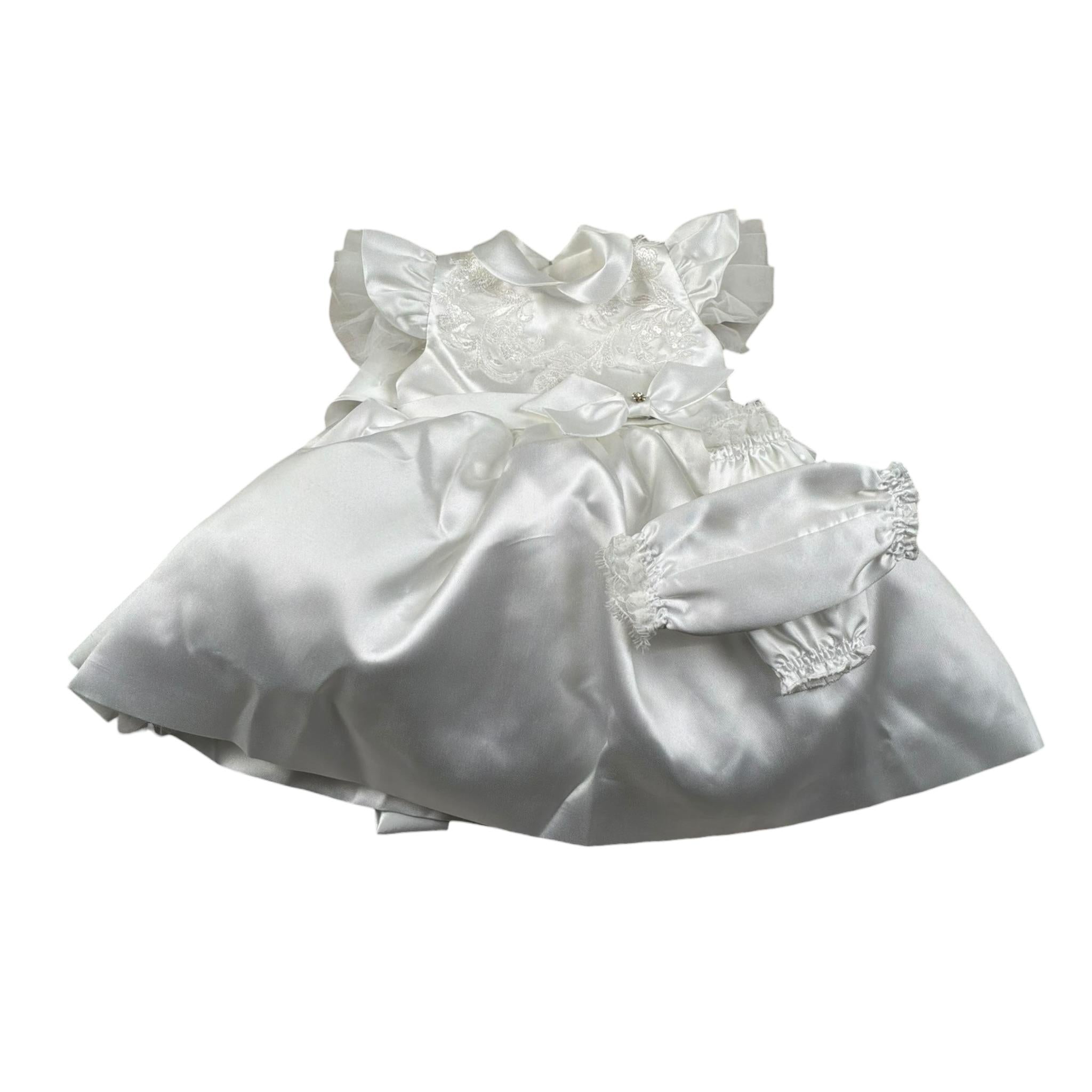 Les Petit Enfantes Abito Cerimonia Tinta Unita con Guanti con Coprispalle per Neonata ART55 BIANCO LES PETIT ENFANTES 