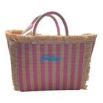 Saint Barth Borsa di Paglia Tinta Unita con Fantasia A Righe per Bambina 00407L BEIGE SAINT BARTH 