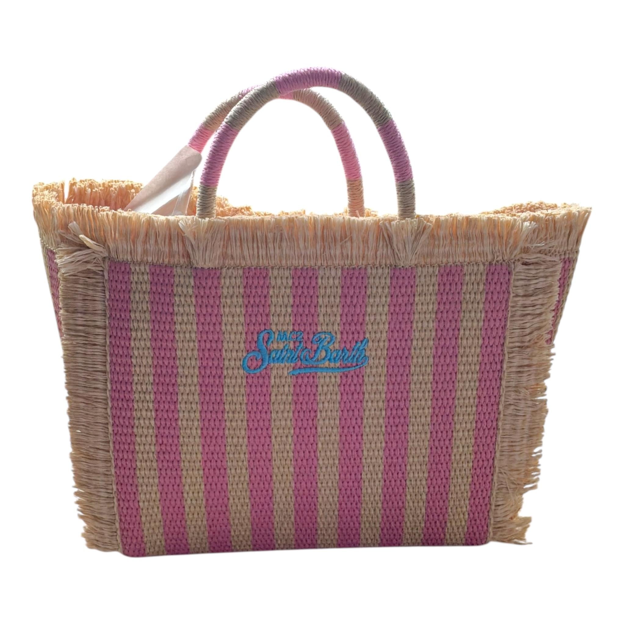 Saint Barth Borsa di Paglia Tinta Unita con Fantasia A Righe per Bambina 00407L BEIGE SAINT BARTH 