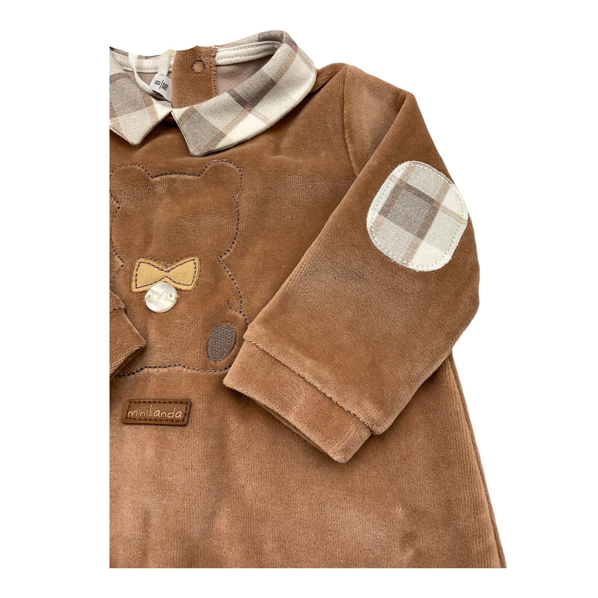 MINI BANDA tutina manica lunga tinta unita in ciniglis Beige per Neonato 3A645 BEIGE MINI BANDA 