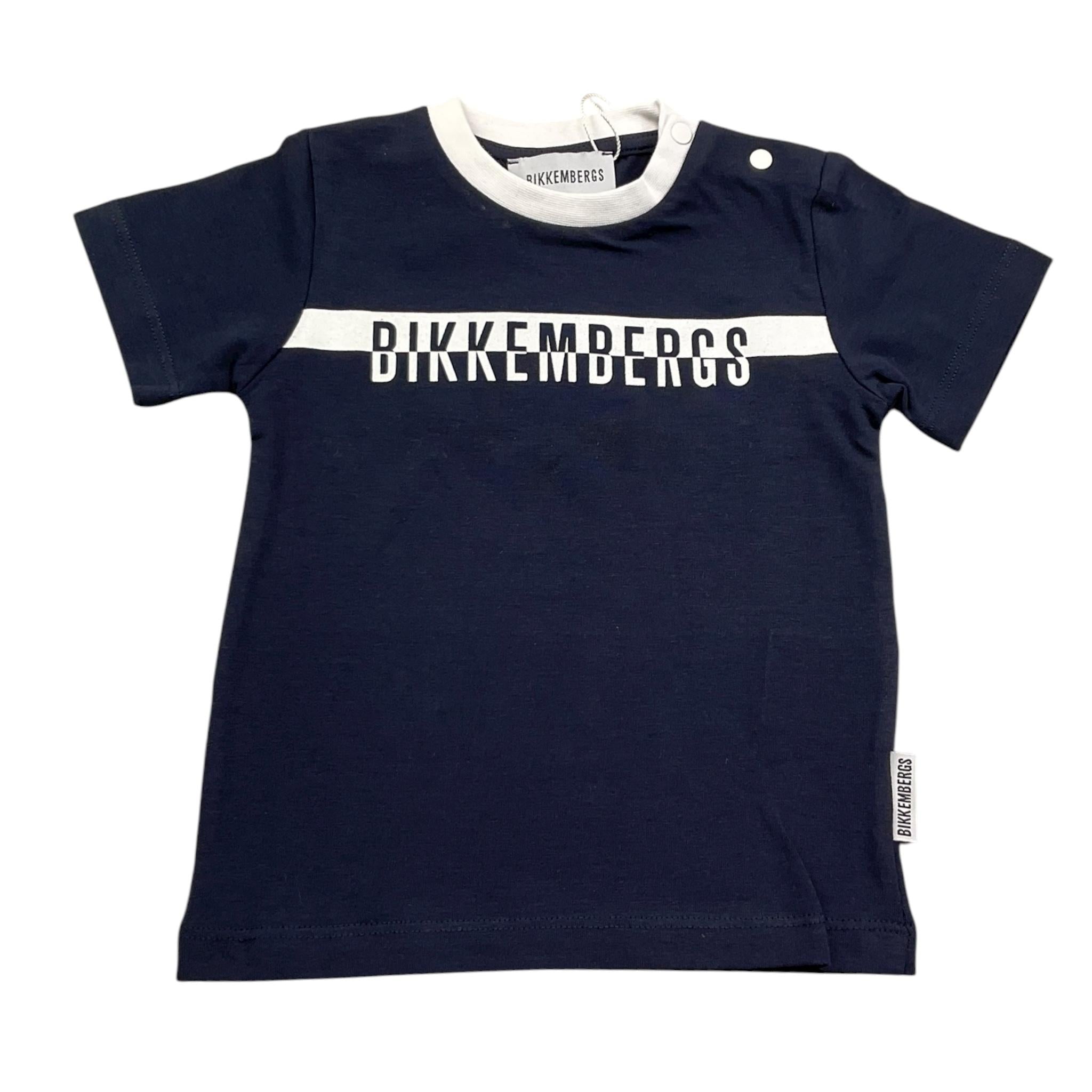 Bikkembergs T-Shirt Girocollo Tinta Unita con Logo per Neonato BK170 BLU BiKKEMBERGS 