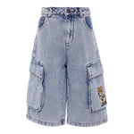 Moschino Bermuda Tinta Unita In Denim con Tasconi per Bambino HUQ023 AZZURRO MOSCHINO 