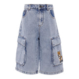 Moschino Bermuda Tinta Unita In Denim con Tasconi per Bambino HUQ023 AZZURRO MOSCHINO 