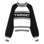 TWINSET maglia bicolore girocollo con logo ricamato Bianco/nero per Bambina 222GJ3190 BIANCO/NERO TWINSET 