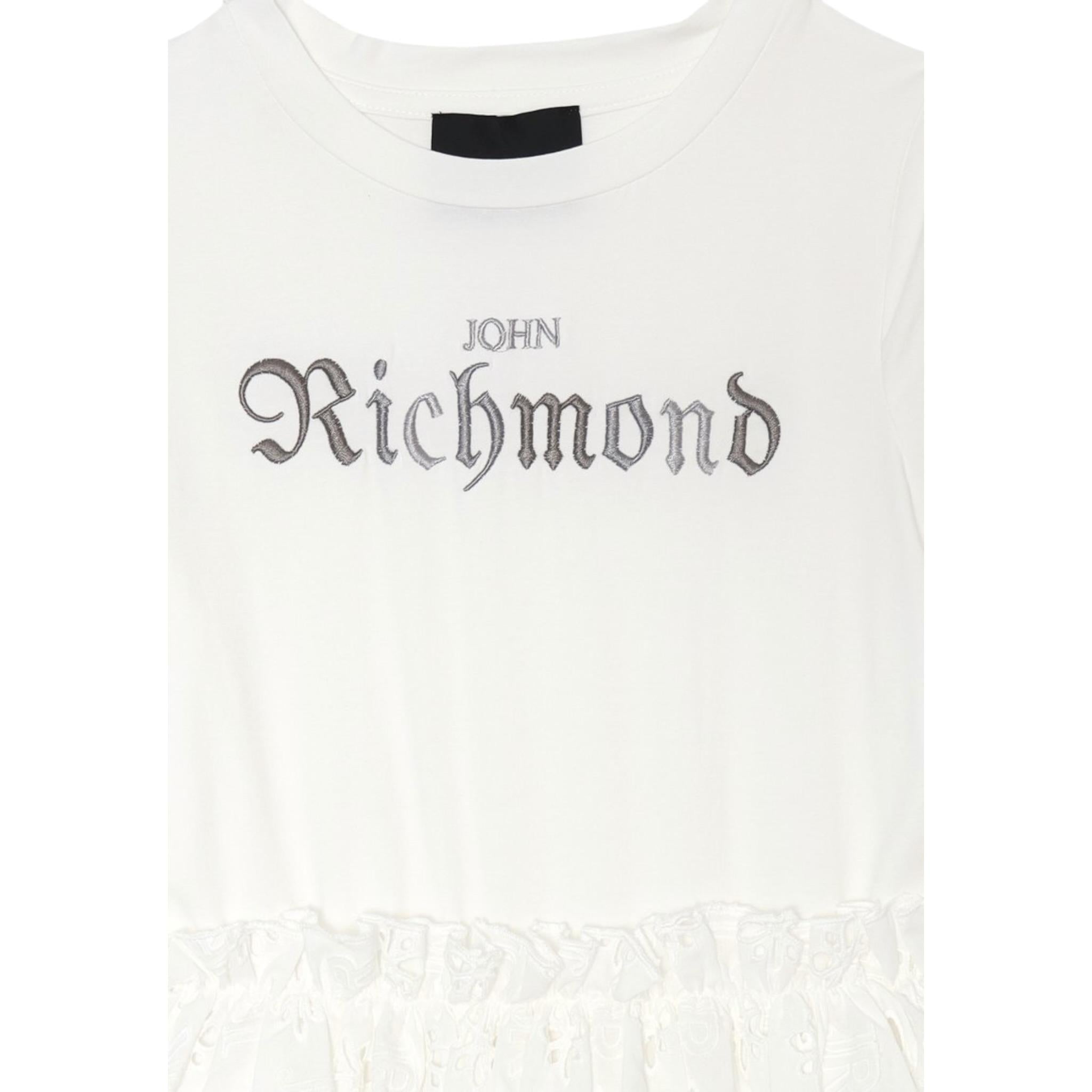 John Richmond Abito Mezza Manica tinta unita con Logo Bianco per Bambina RGP25106VE BIANCO JOHN RICHMOND 