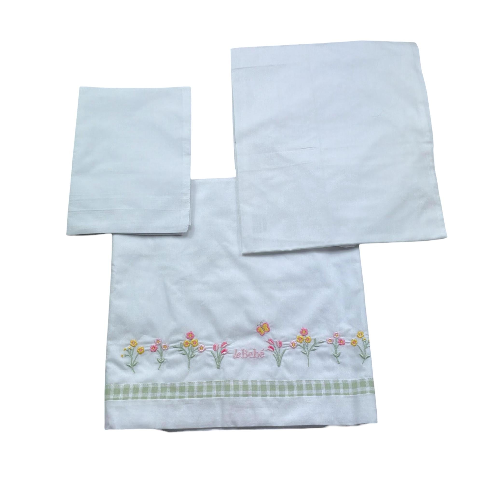 Le Bebe' Lenzuola Set 3 Pezzi Tinta Unita con Stampa per Neonata LBG6234 BIANCO LE BEBE' 
