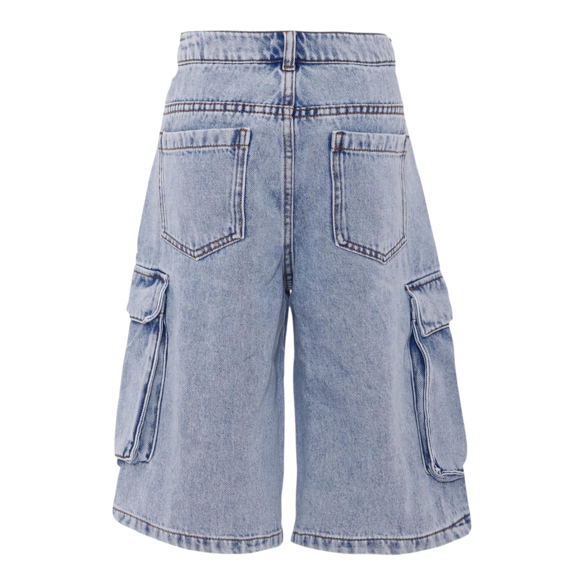Moschino Bermuda Tinta Unita In Denim con Tasconi per Bambino HUQ023X AZZURRO MOSCHINO 