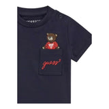 Guess T-Shirt Gircollo Tinta Unita con Stampa per Neonato I5RI03I3Z14 BLU GUESS 