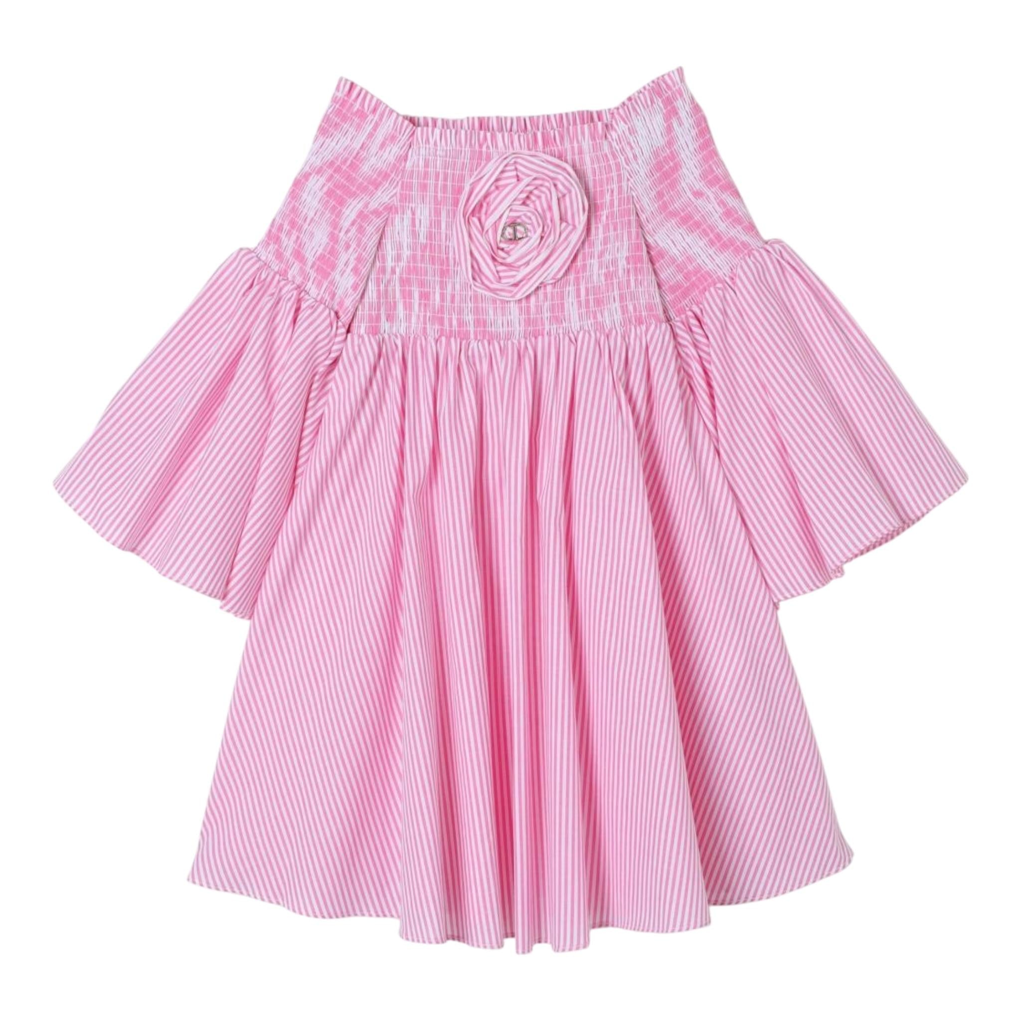 Twinset Abito Tinta Unita con Fantasia A Righe per Bambina 241GJ2211 ROSA TWINSET 