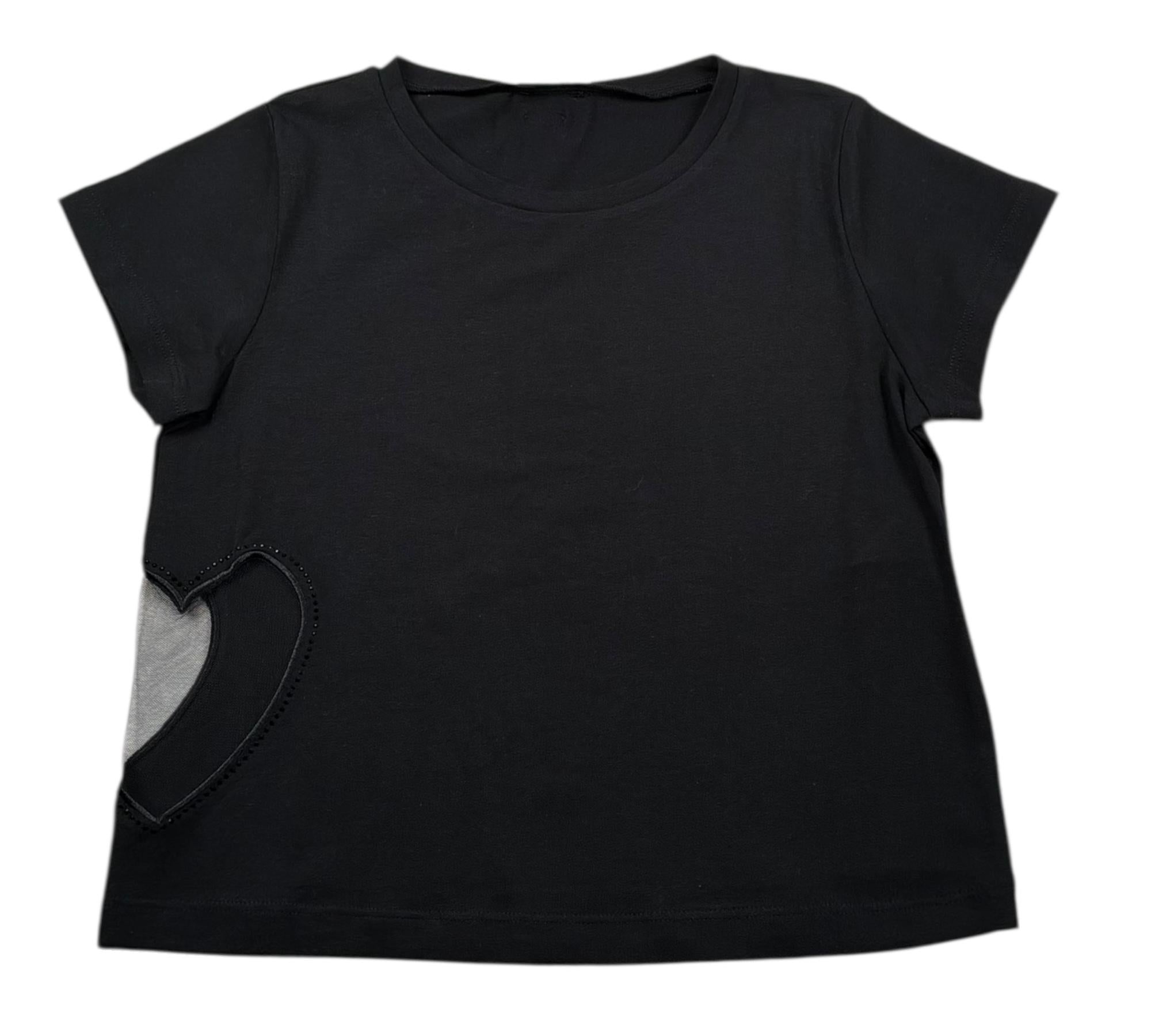 Liu Jo T-Shirt Girocollo Tinta Unita con Applicazione per Bambina GA5067X NERO LIU JO 