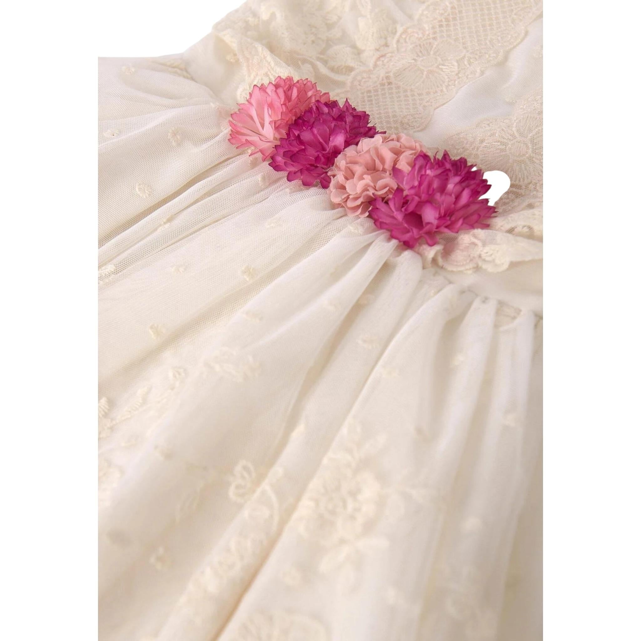 Abel & Lula Abito Mezza Manica tinta unita con Ricami Panna per Bambina 5043 PANNA ABEL & LULA 