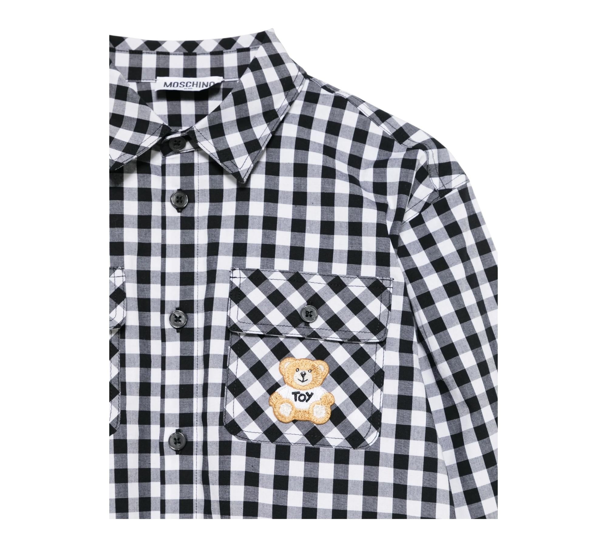 Moschino Camicia Manica Lunga Fantasia Qaudri per Bambino HUC01J BIANCO/NERO MOSCHINO 
