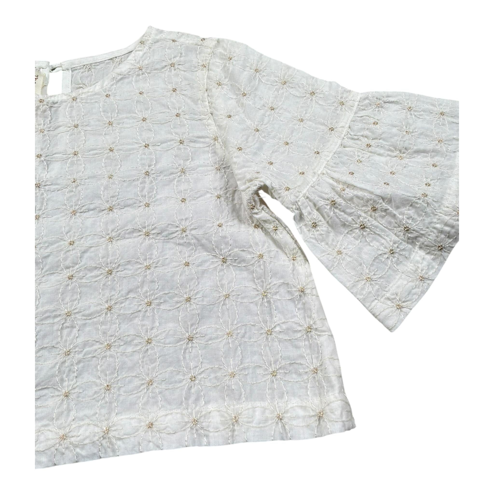 Zhoe & Tobiah Camica Mezza Manica Tinta Unita con Ricami per Bambina LYB2FJ PANNA ZHOE & TOBIAH 