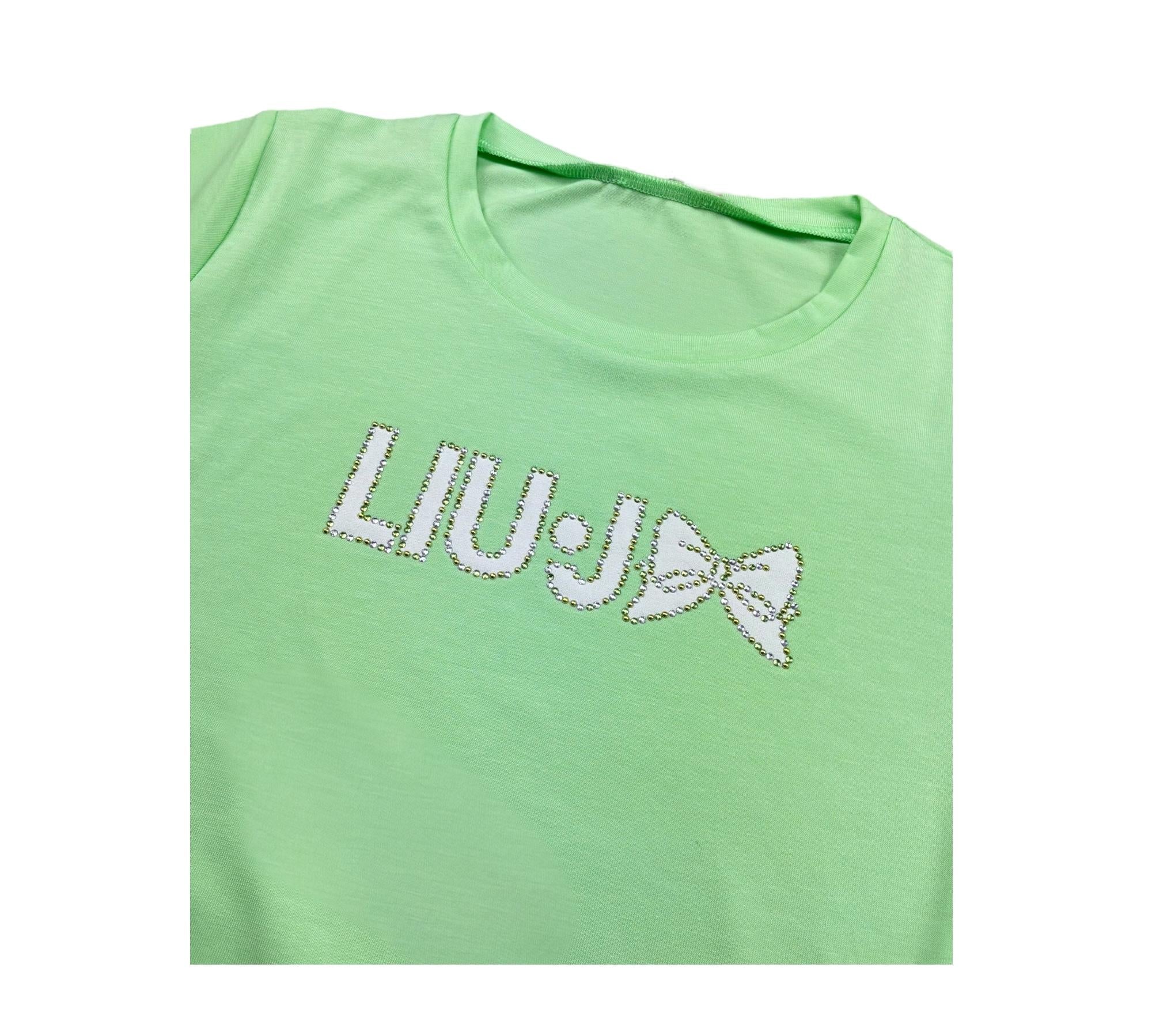 Liu Jo T-Shirt Girocollo Tinta Unita con Brillantini per Neonata KA5081NX VERDE LIU JO 