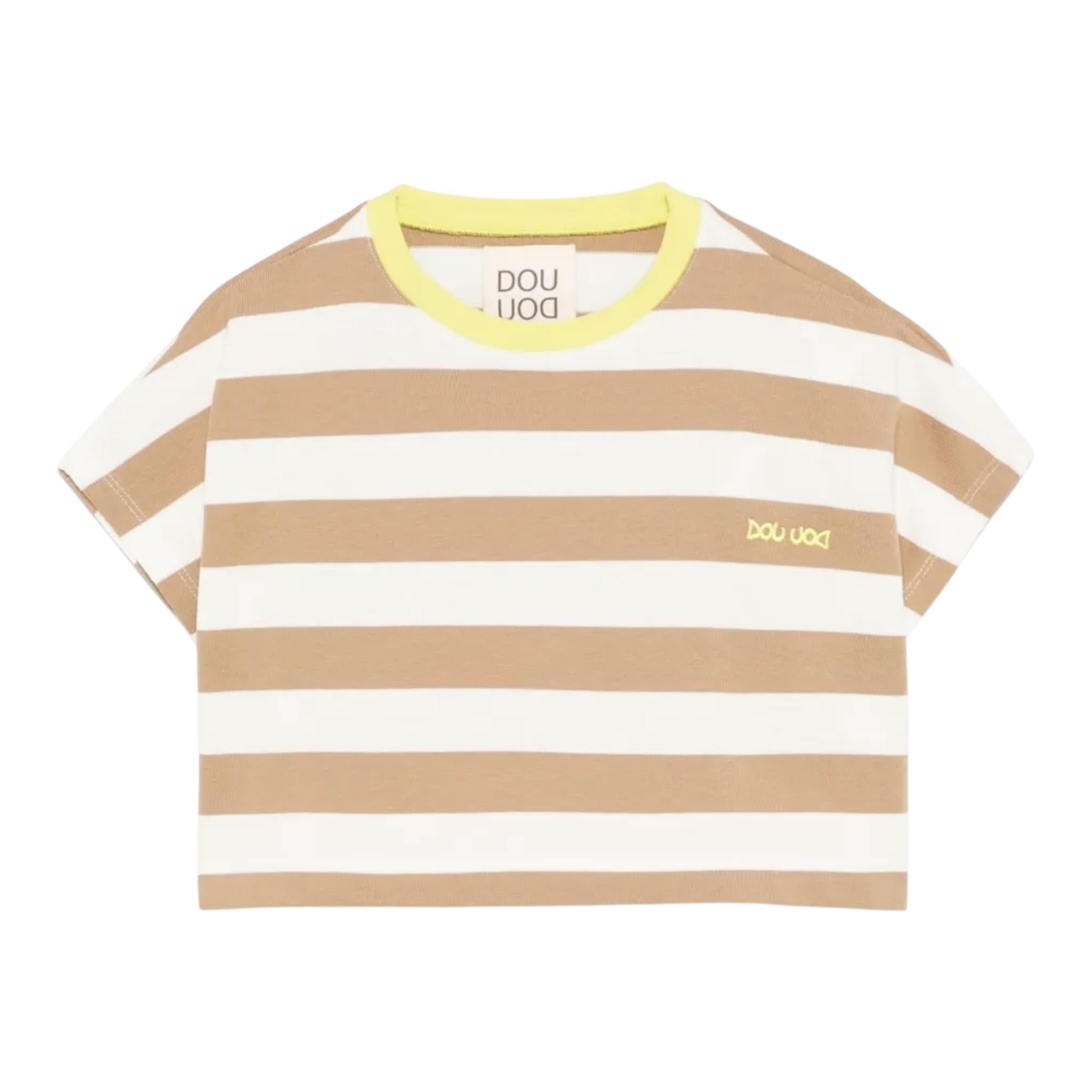 Dou Dou T-Shirt Girocollo Bicolore con Fantasia A Righe per Bambina DW8A21X PANNA/BEIGE DOU DOU 