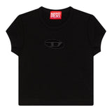 Diesel T-Shirt Girocollo Tinta Unita con Logo per Bambina J01830 NERO DIESEL 