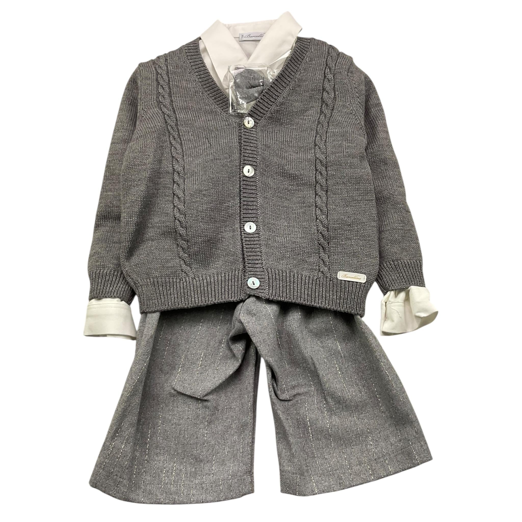 BARCELLINO completo 4 pezzi cardigan-camicia-pantalone con bretelle-papillon Grigio per Neonato 115315 GRIGIO BARCELLINO 