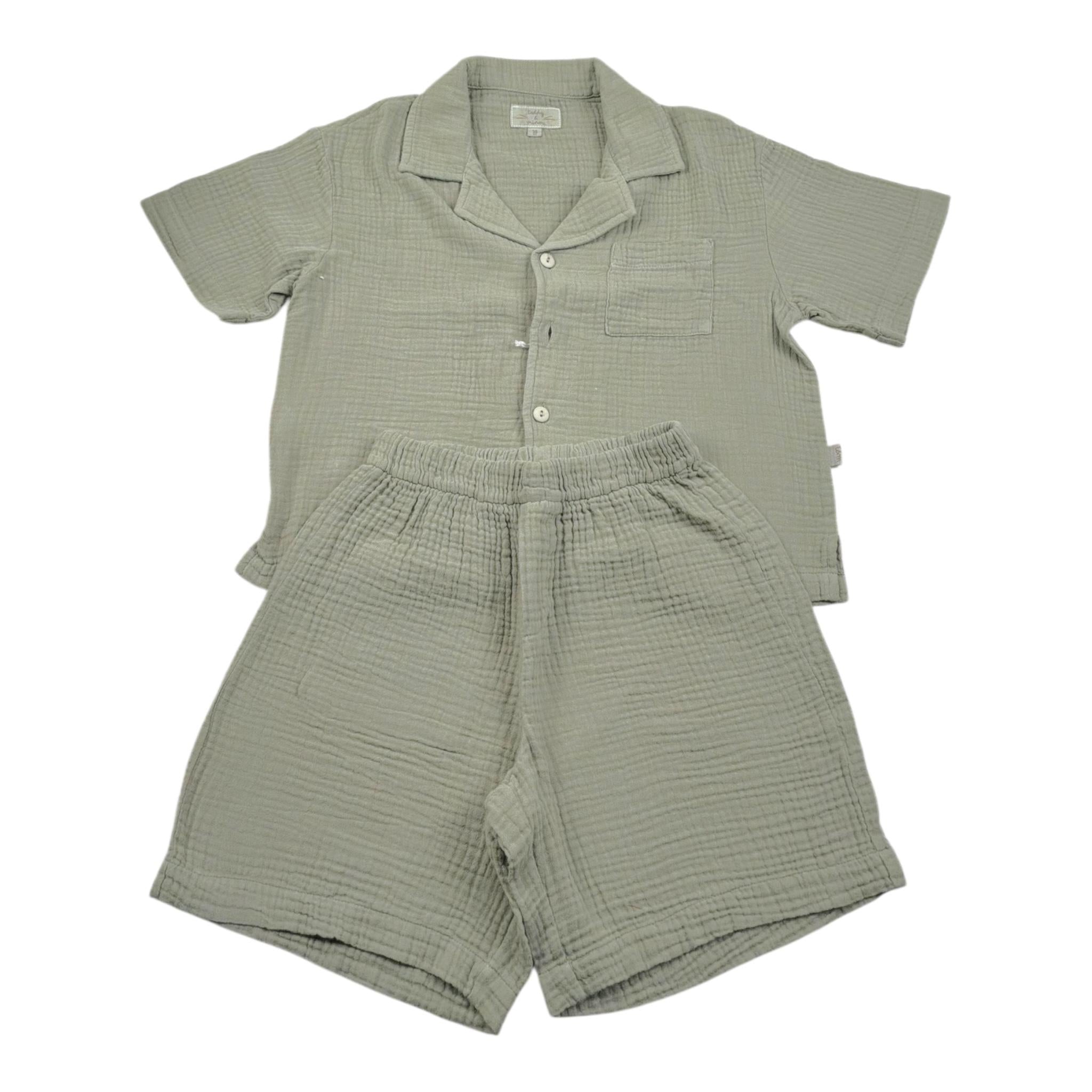 Teddy E Minou Completo 2 Pezzi Camicia-Bermuda Tinta Unita per Bambino E25CP075C6041J VERDE TEDDY E MINOU 