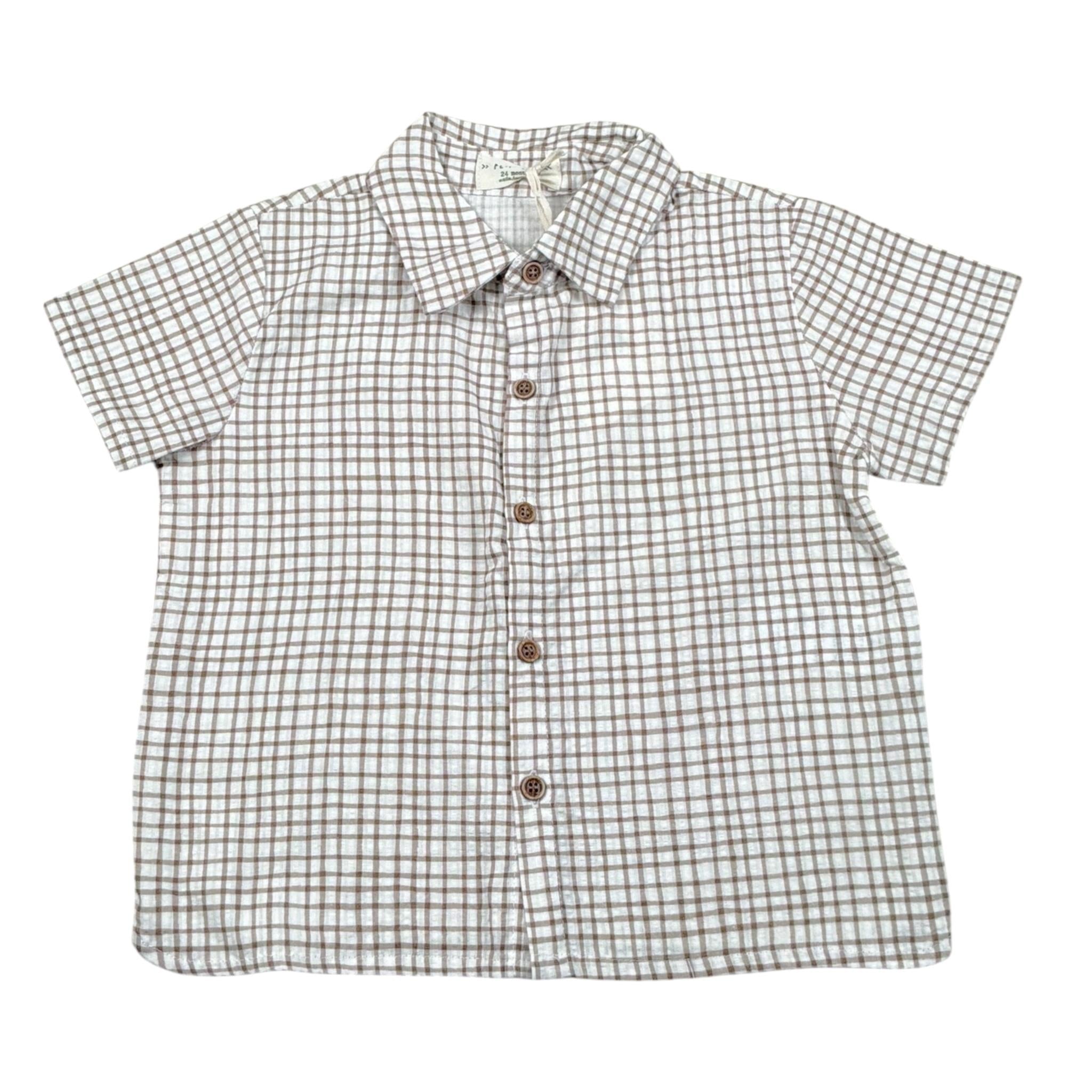 Petit Indi Camicia Tinta Unita con Fantasia A Quadri per Neonato SS25BK7427XN BIANCO PETIT INDI 