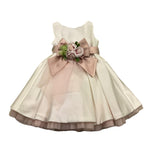 Colori Chiari Abito Mezza Manica Cerimoniale Tinta Unita con Cinturino per Neonata FN108053 PANNA COLORI CHIARI 