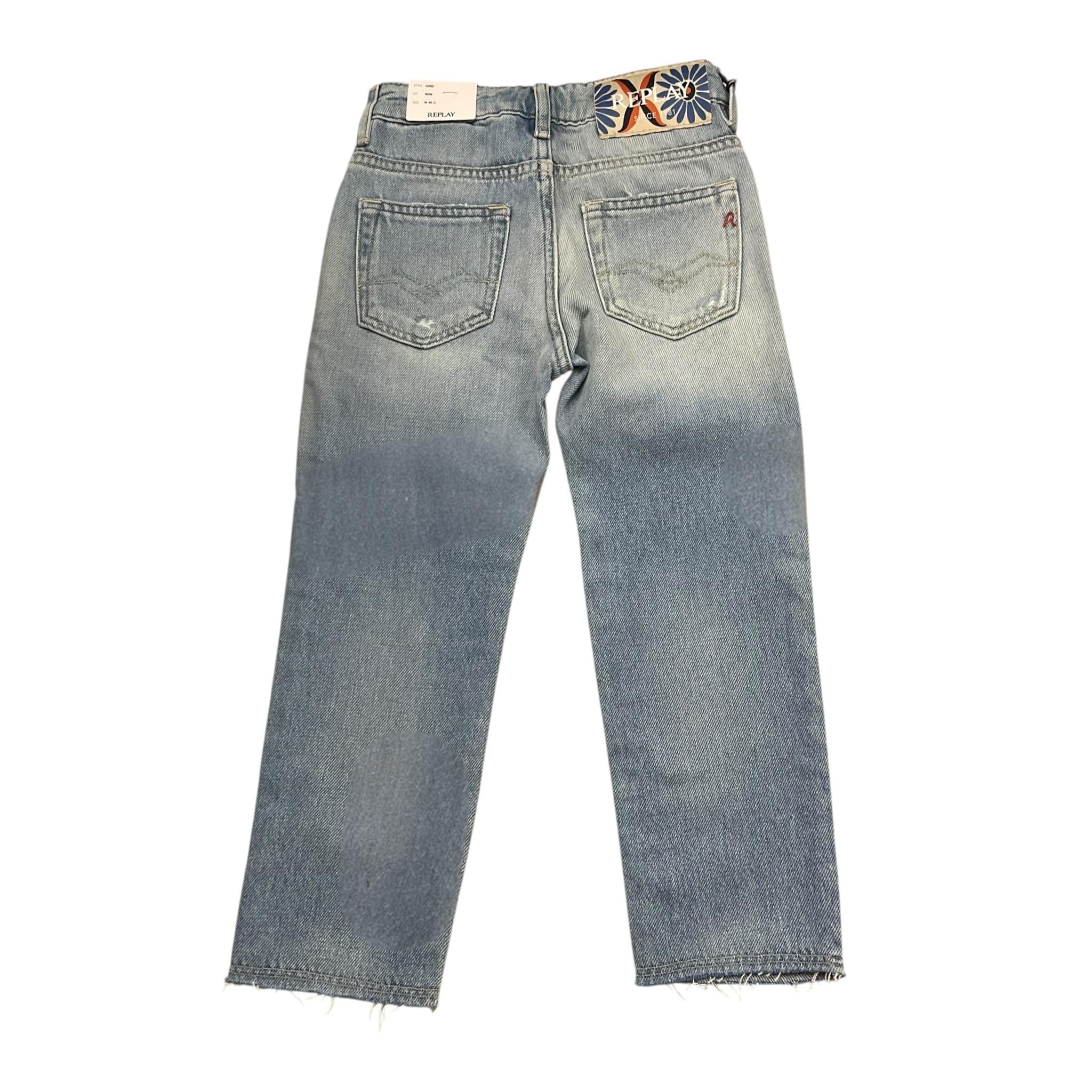 Replay Jeans Tinta Unita con Strappi per Bambino SG9344 AZZURRO REPLAY 