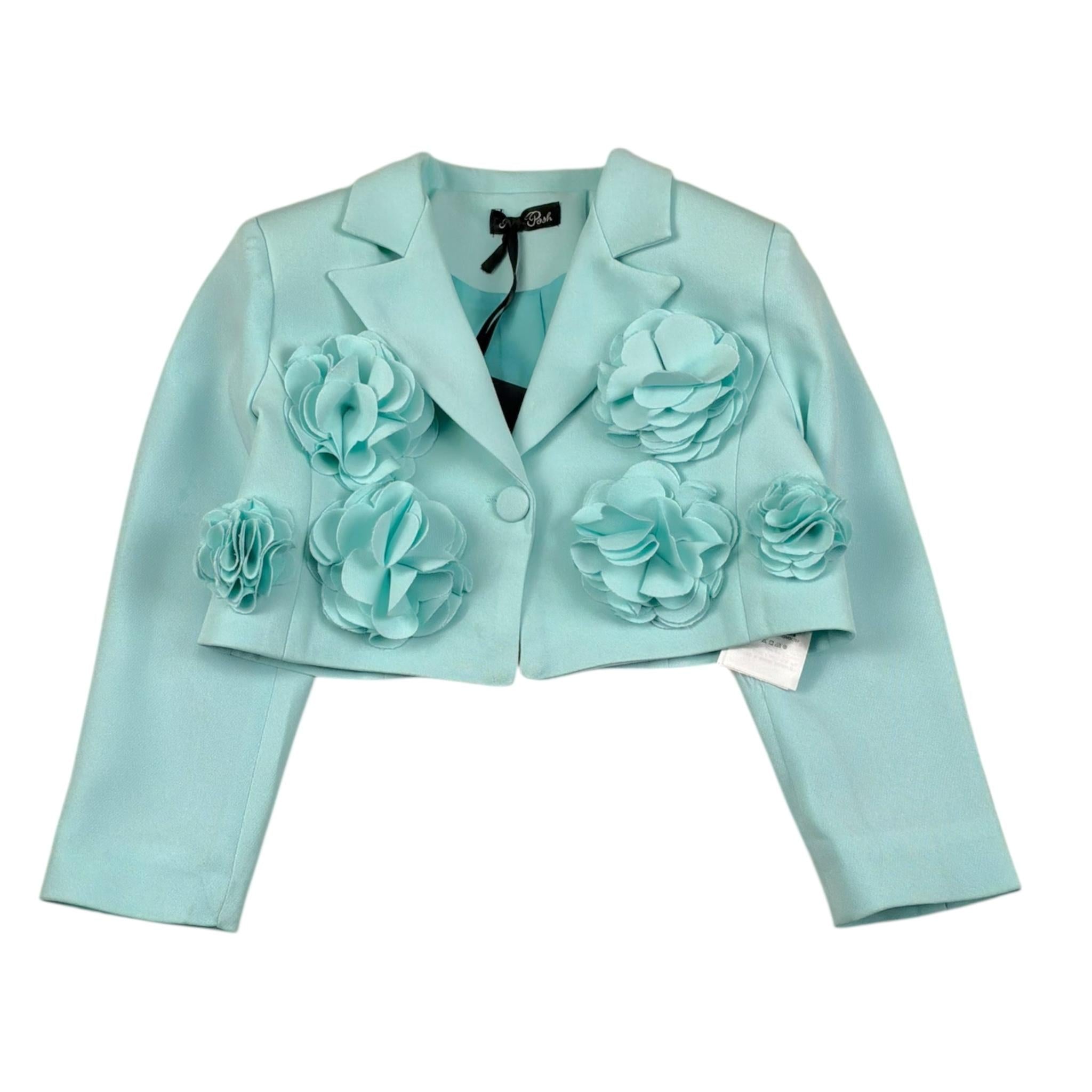 Petit Posh Giacca Crop Tinta Unita con Applicazioni per Bambina GFBS25068GCX VERDE ACQUA PETIT POSH 