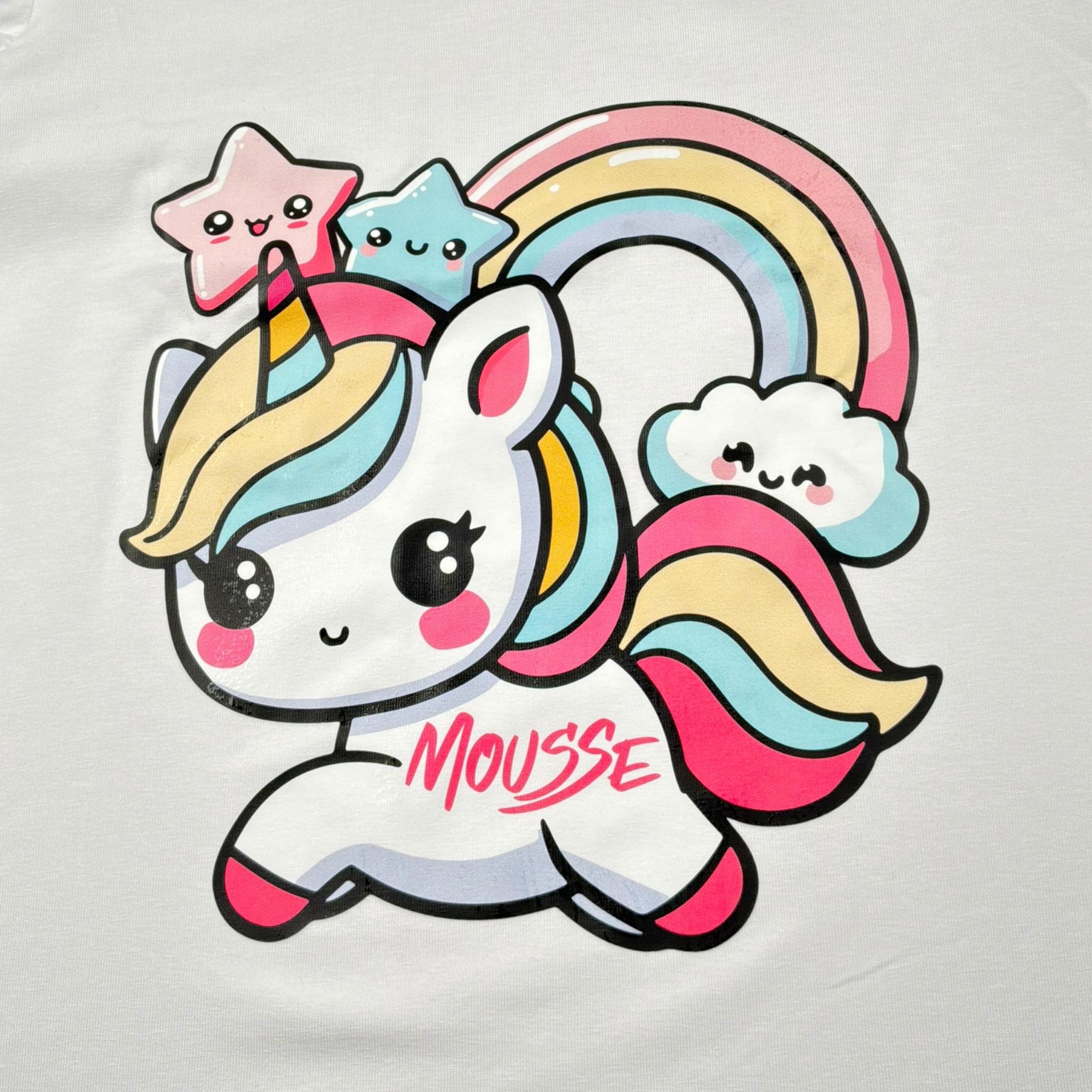 Mousse T-Shirt Girocollo Tinta Unita con Stampa per Bambina UNILEOT BIANCO MOUSSE 