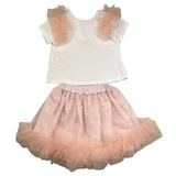 Barcellino Completo 2 Pezzi T-Shirt-Gonna Bicolore Bianco/Rosa Per Bambina