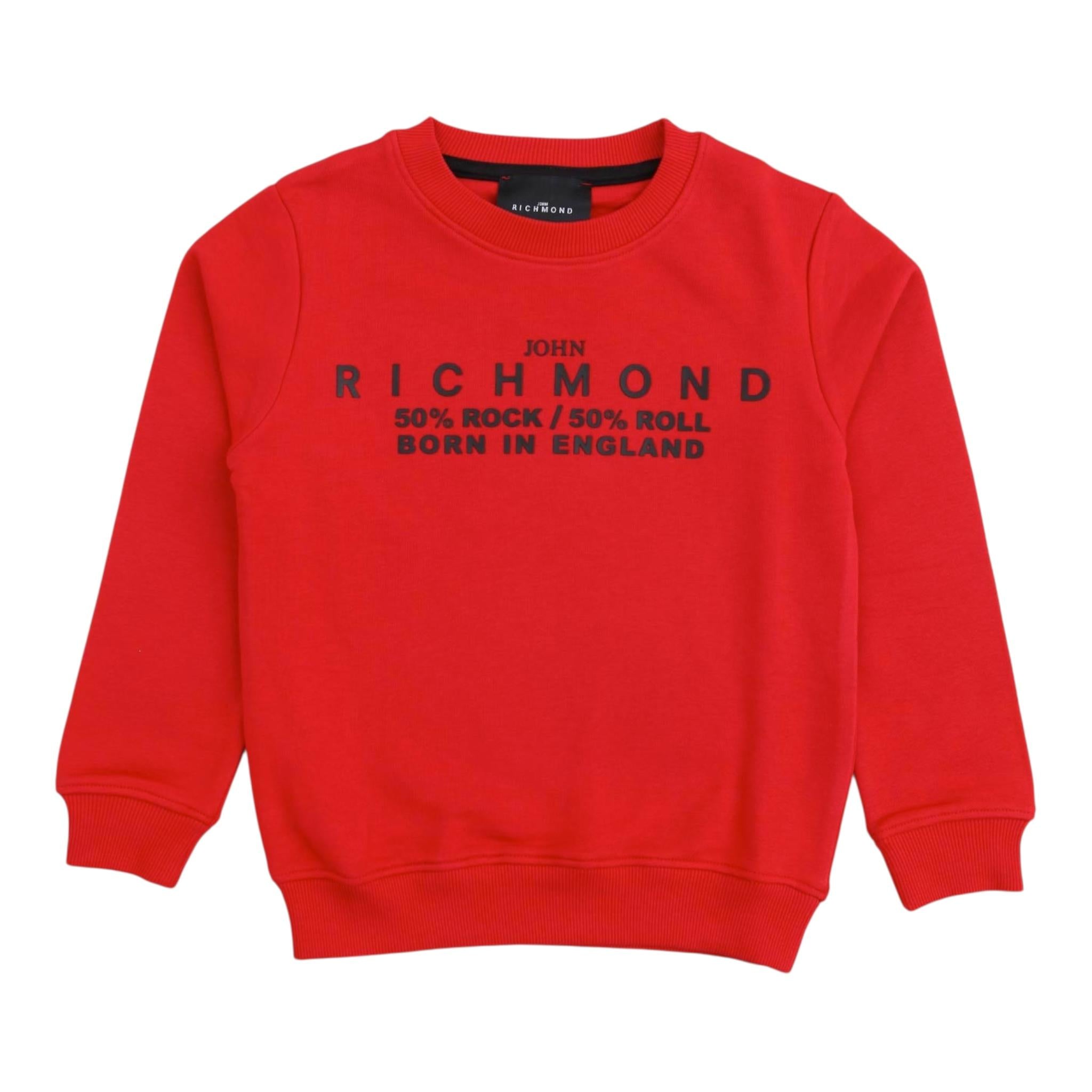 JOHN RICHMOND felpa chiusa girocollo tinta unita con logo Rosso per Bambino RBA24047FE ROSSO JOHN RICHMOND 