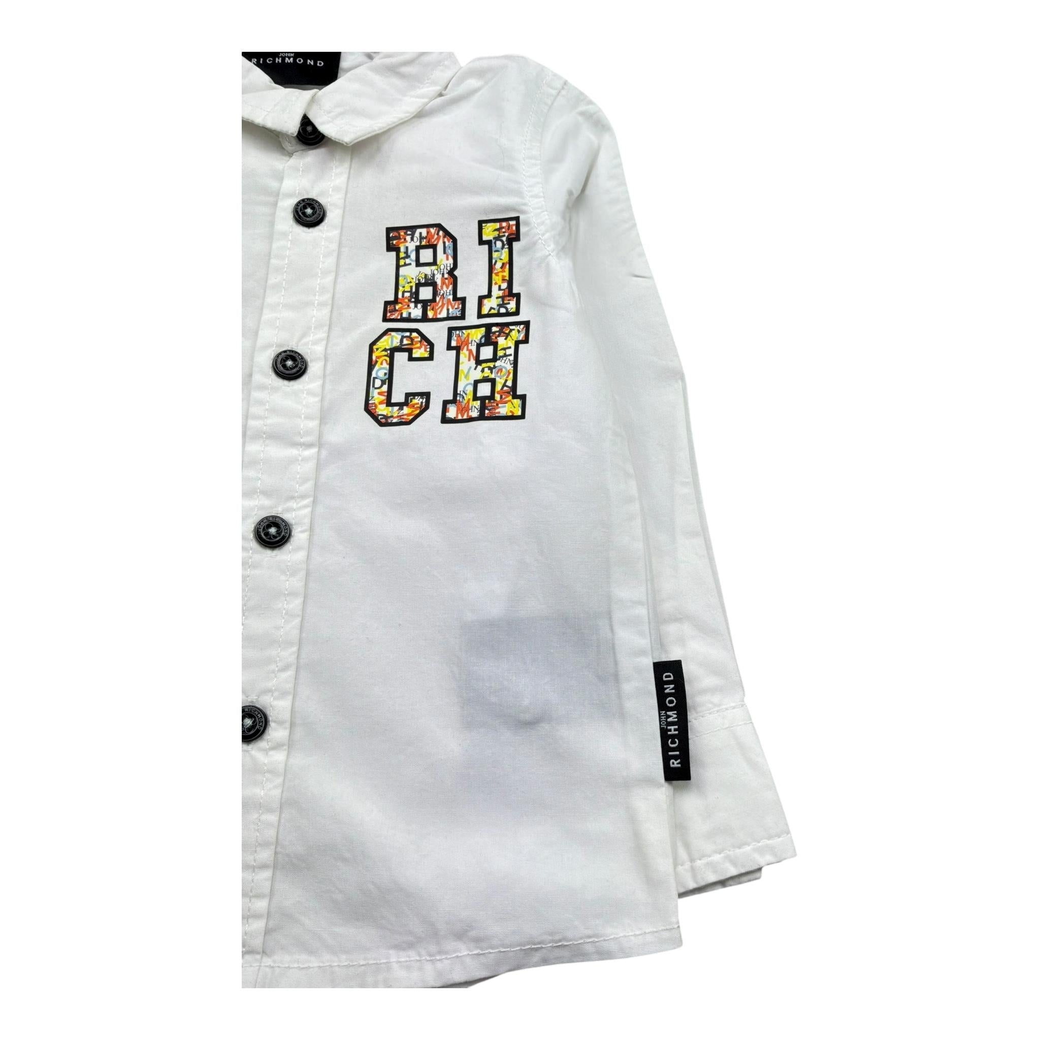 John Richmond Camicia Manica Lunga Tinta Unita con Logo per Neonato RIP25056CAN BIANCO JOHN RICHMOND 