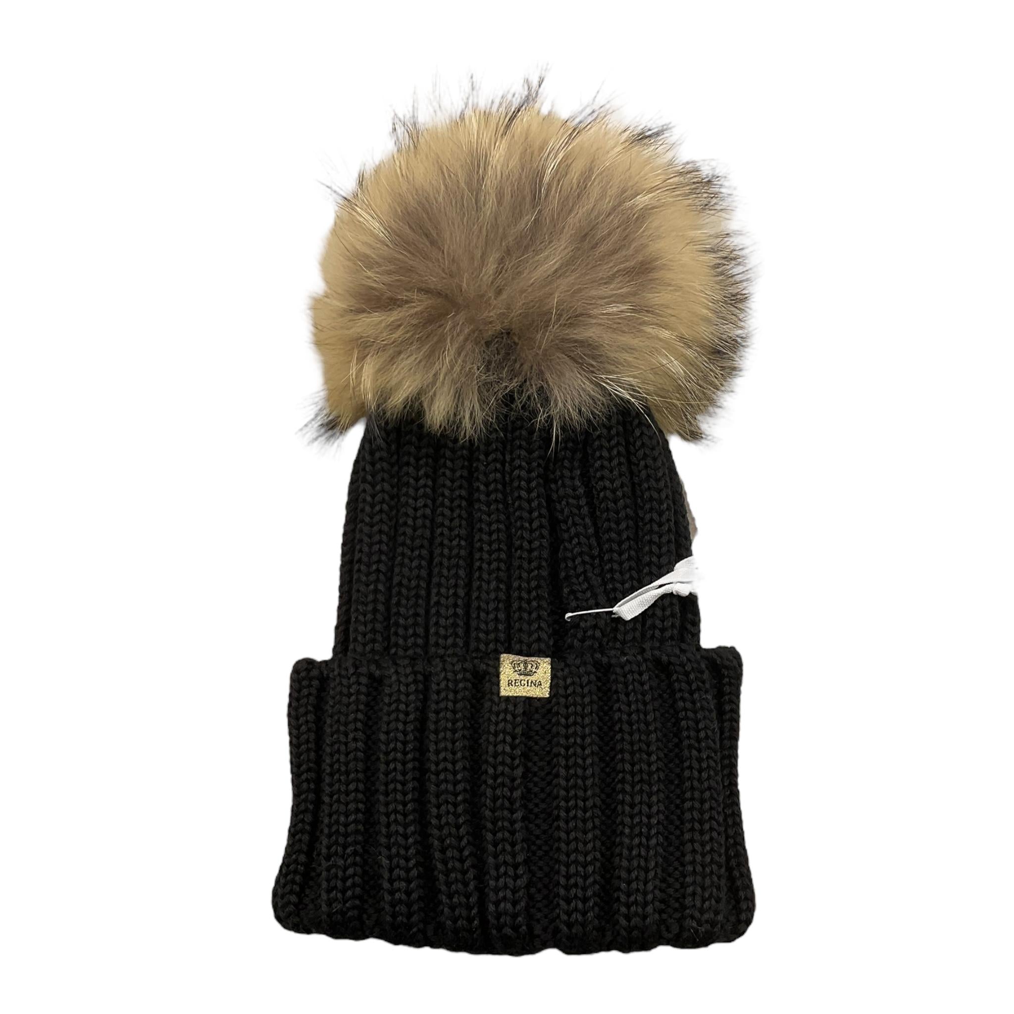 REGINA   cappello tinta unita con pon pon Nero per Bambina 30599 NERO REGINA 