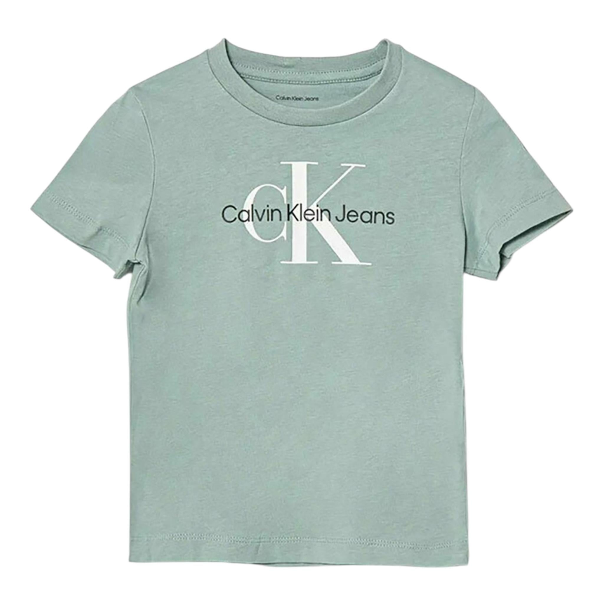 Calvin Klein T-Shirt Girocollo Tinta Unita con Logo per Bambino IN0IN0001J VERDE ACQUA CALVIN KLEIN 