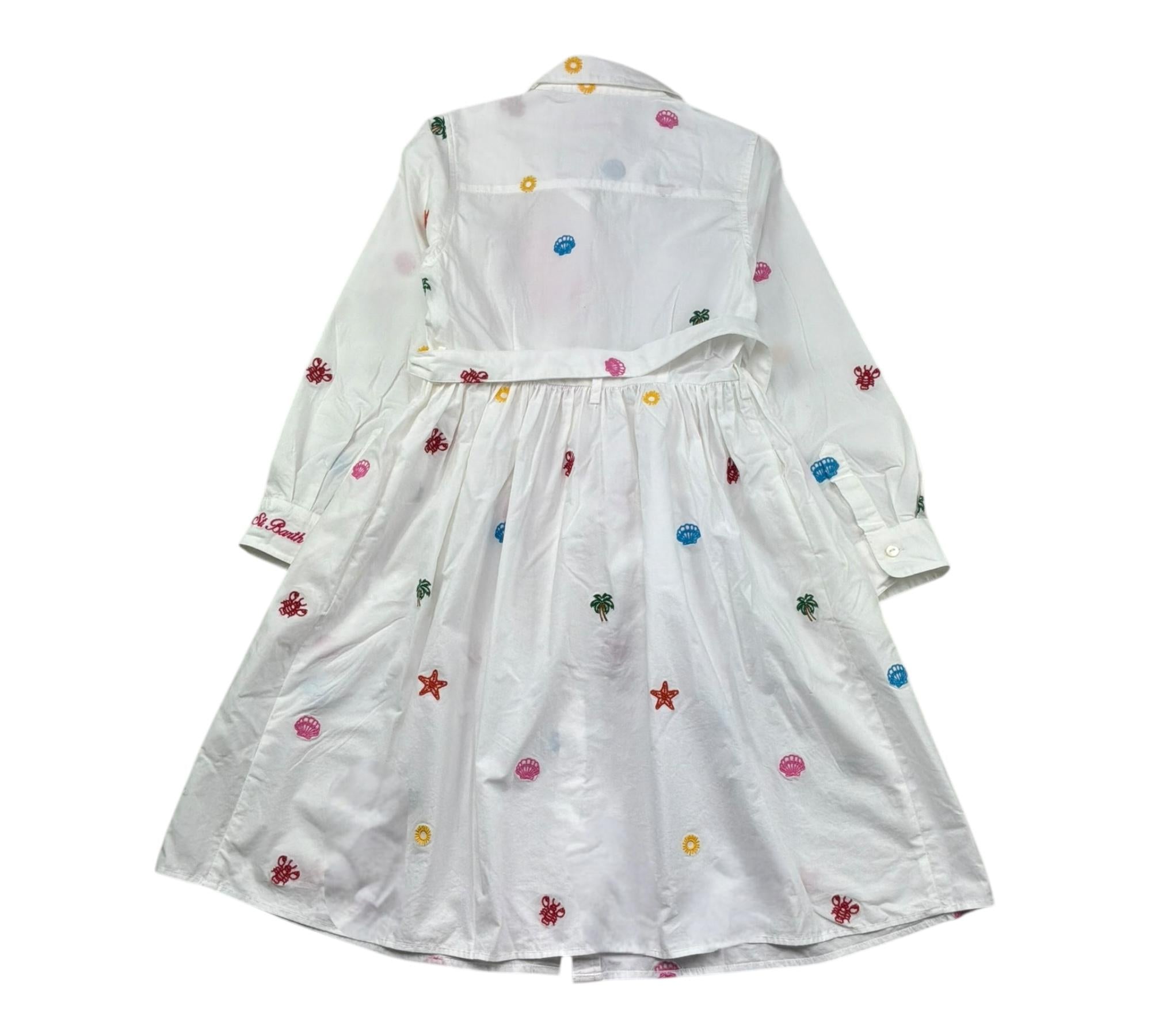 Saint Barth Abito Manica Lunga Tinta Unita con Ricami per Bambina PHILPA BIANCO SAINT BARTH 