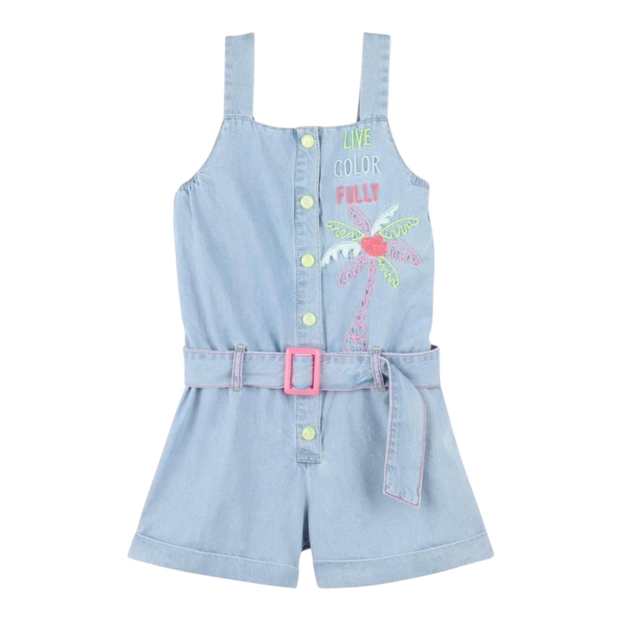 Billieblush Tuta Intera Tinta Unita In Denim con Ricami per Bambina U20947 AZZURRO BillIEBLUSH 