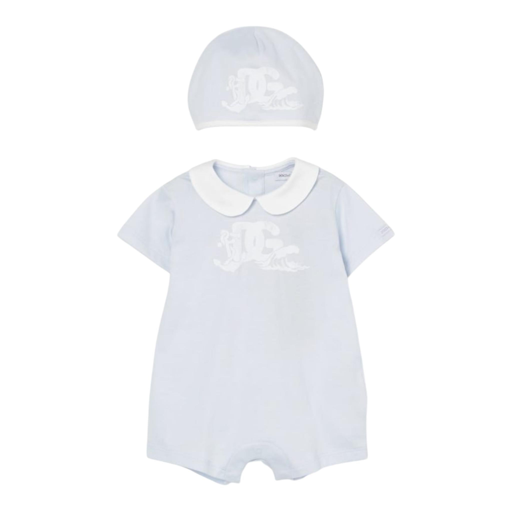 Dolce & Gabbana Set Pagliaccetto-Cappello Tinta Unita per Neonato L1JO7K AZZURRO DOLCE & GABBANA 