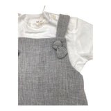 Teddy E Minou Completo T-Shirt-Salopettes Bicolore Bianco/Grigio Per Neonato