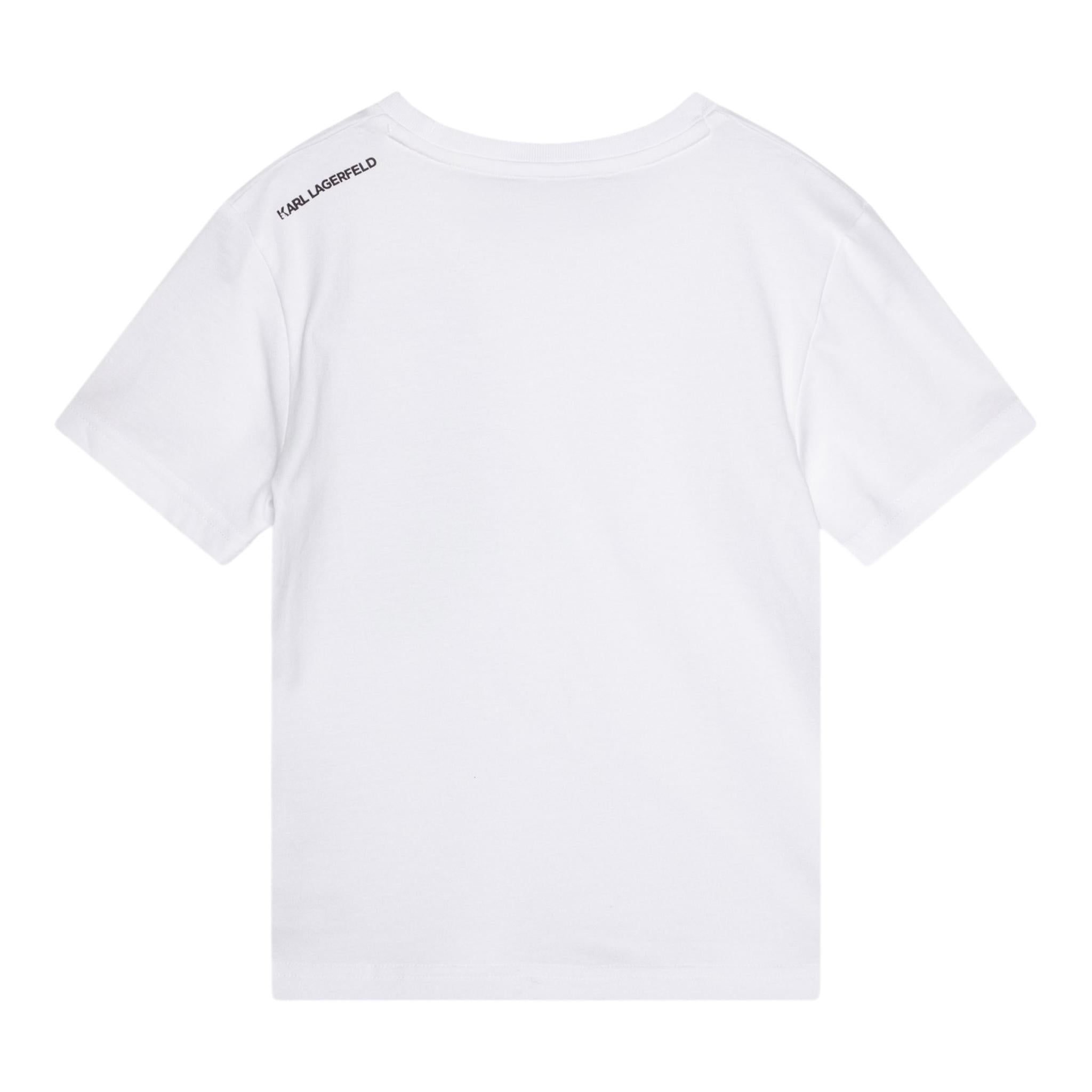 Karl Lagerfeld T-Shirt Girocollo Tinta Unita con Taschino per Bambino Z30423 BIANCO KARL LAGERFELD 