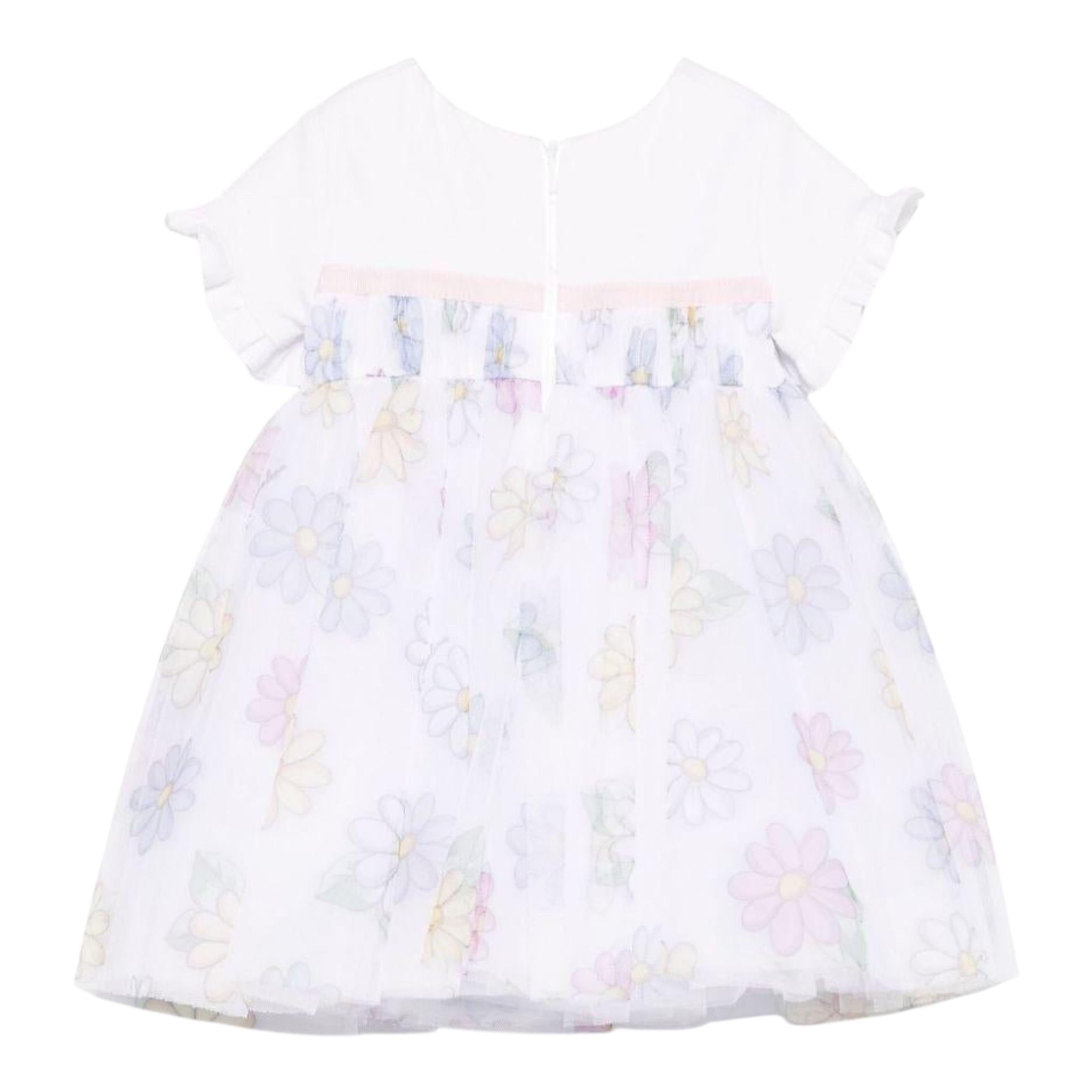 Monnalisa Abito Mezza Manica con Gonna Tulle per Bambina 31E906J BIANCO MONNALISA 