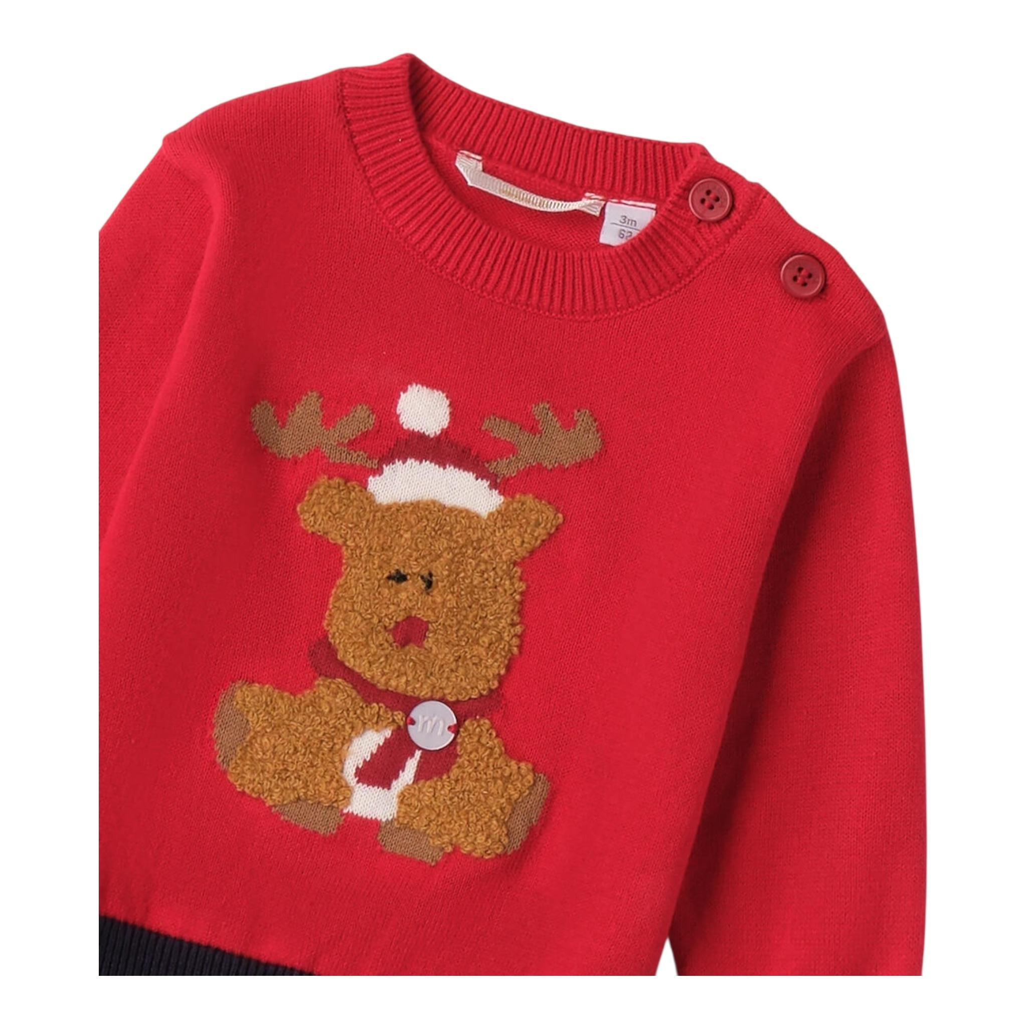 MINI BANDA maglia girocollo tinta unita con ricami Rosso per Neonato 3A671X ROSSO MINI BANDA 