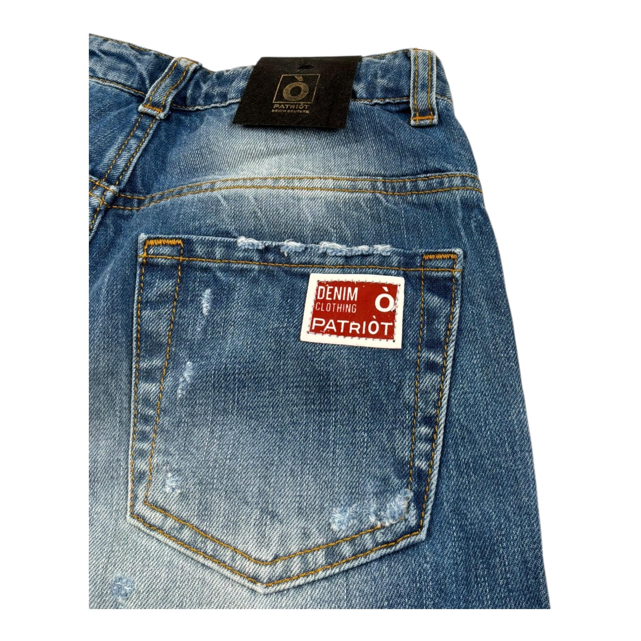 Patriot Bermuda In Denim Tinta Unita con Strappi per Bambino PBC1478 BLU PATRIOT 