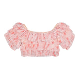 Aniye By Girl Top Mezza Manica Tinta Unita Con Tulle Rosa Per Bambina