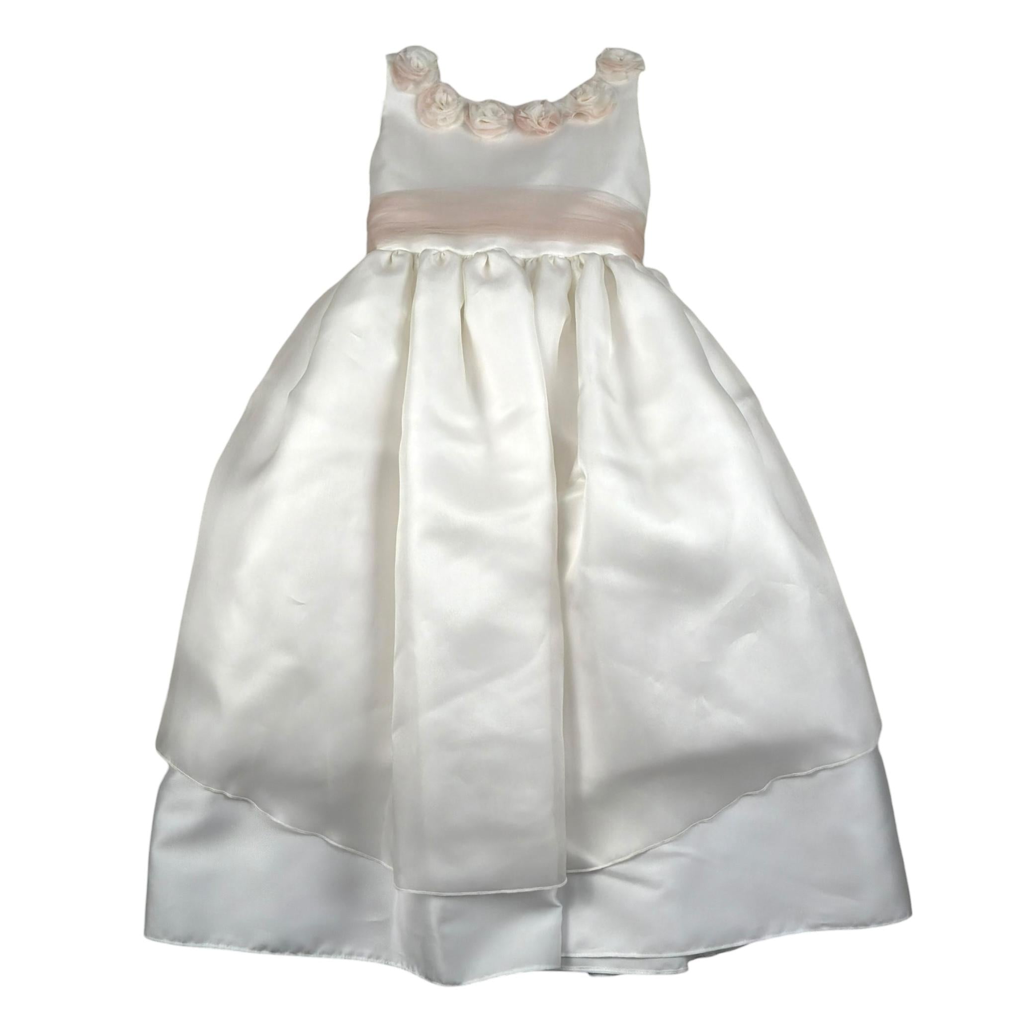 La Stupenderia Abito Giromanica Tinta Unita con Applicazioni Rose per Bambina CJAB84 PANNA LA STUPENDERIA 